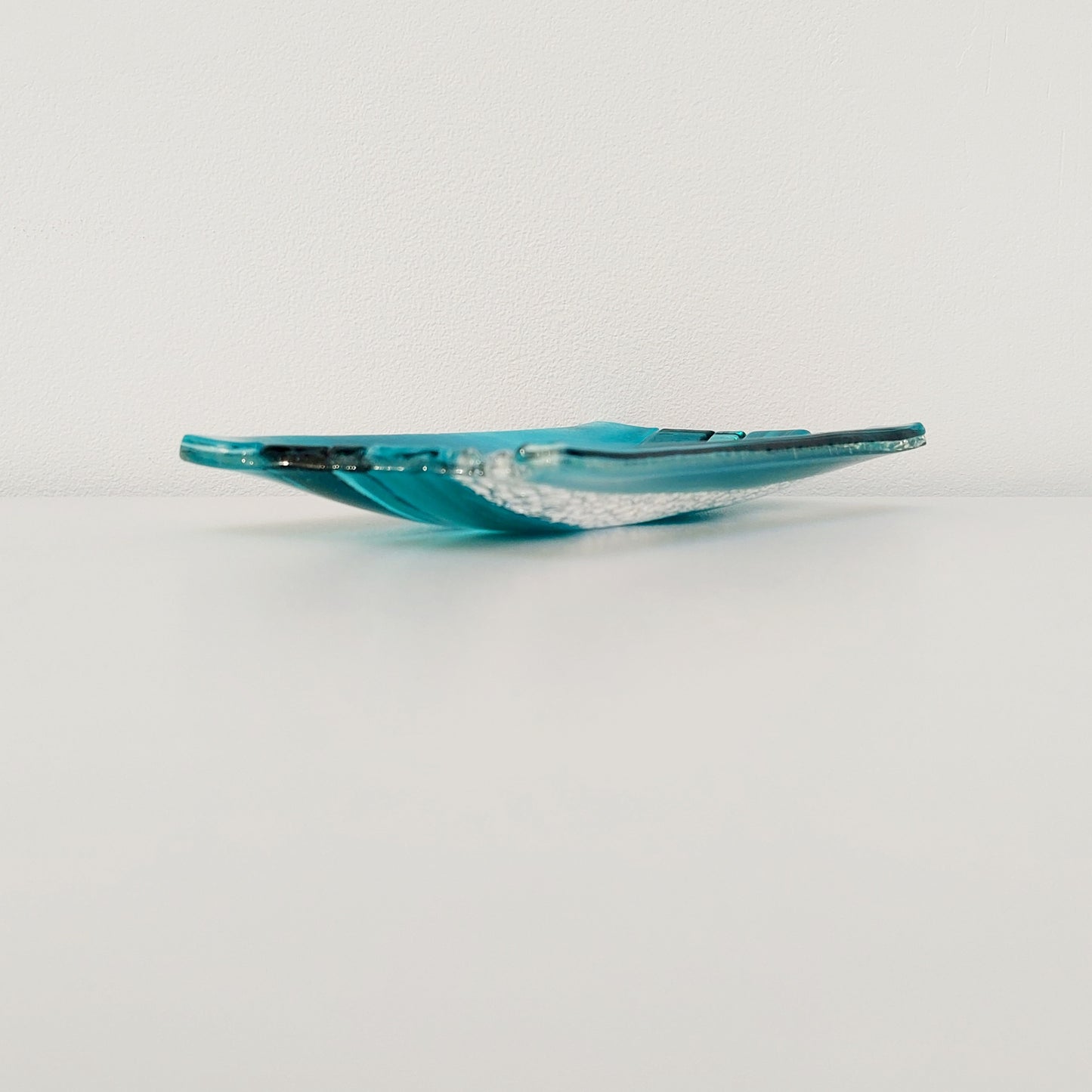 Aqua & Teal Glass Art Plate, Handmade Textured Soap Tray