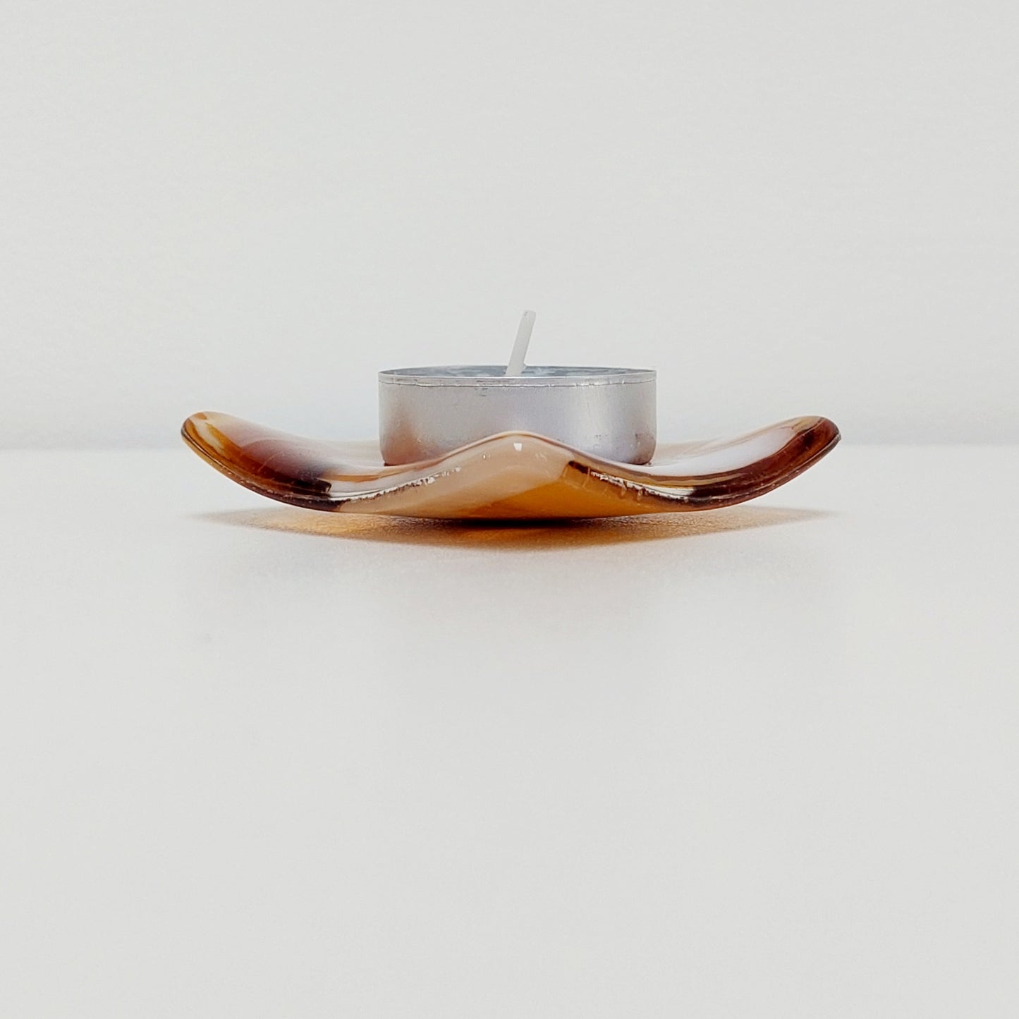 Amber Glass Art Ring Dish, Small Kiln Formed Bedside Table Trinket Dish