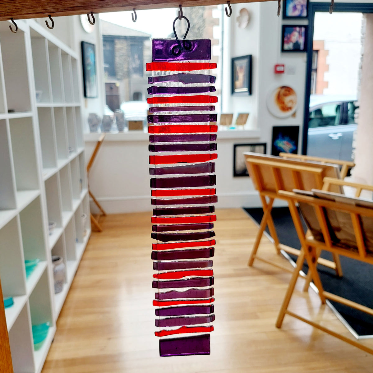 Abstract Amethyst and Red Glass Wish Stick | Suncatcher: 30 x 6 cm