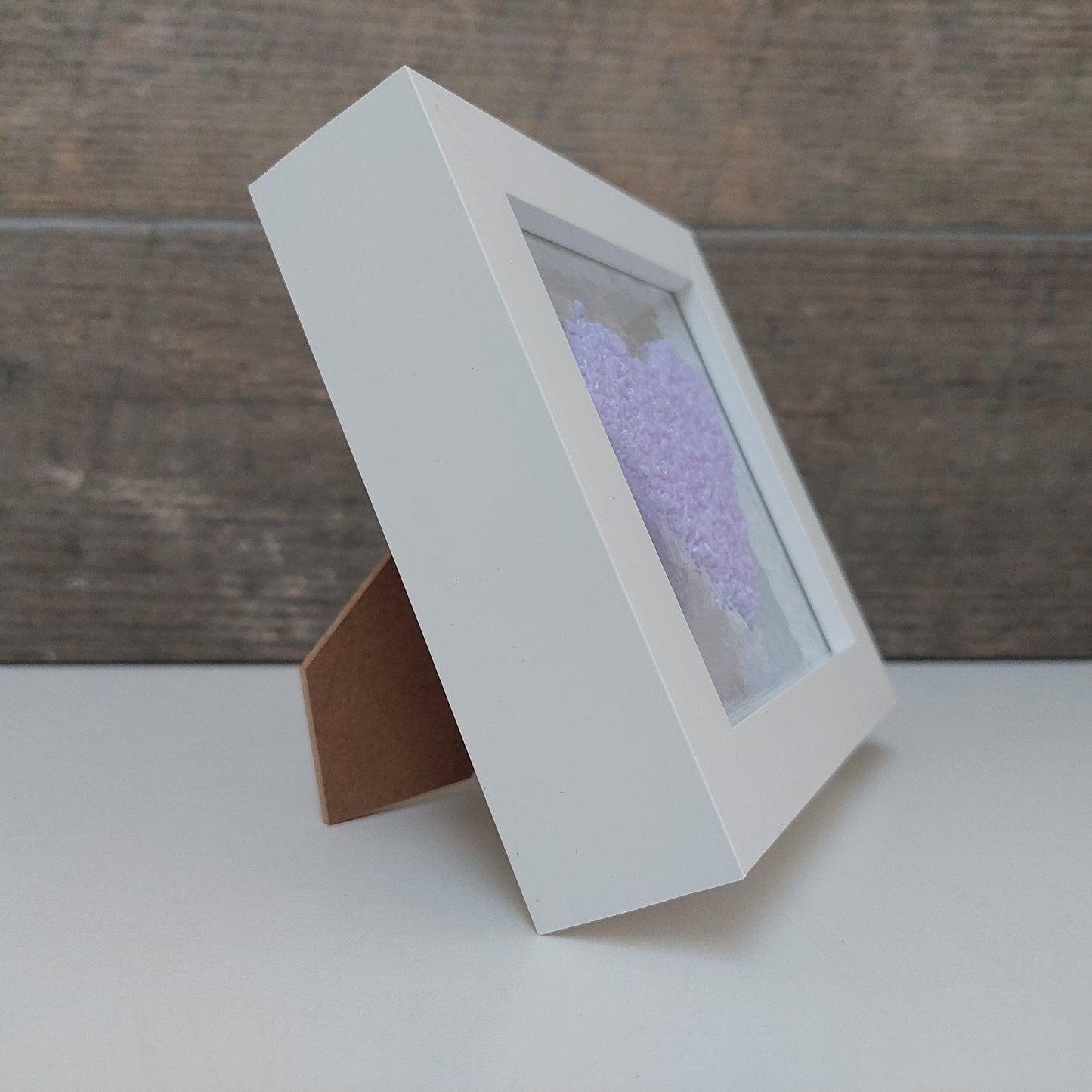 Framed Lilac Glass Heart, Freestanding Picture, Light Purple Wall Decor