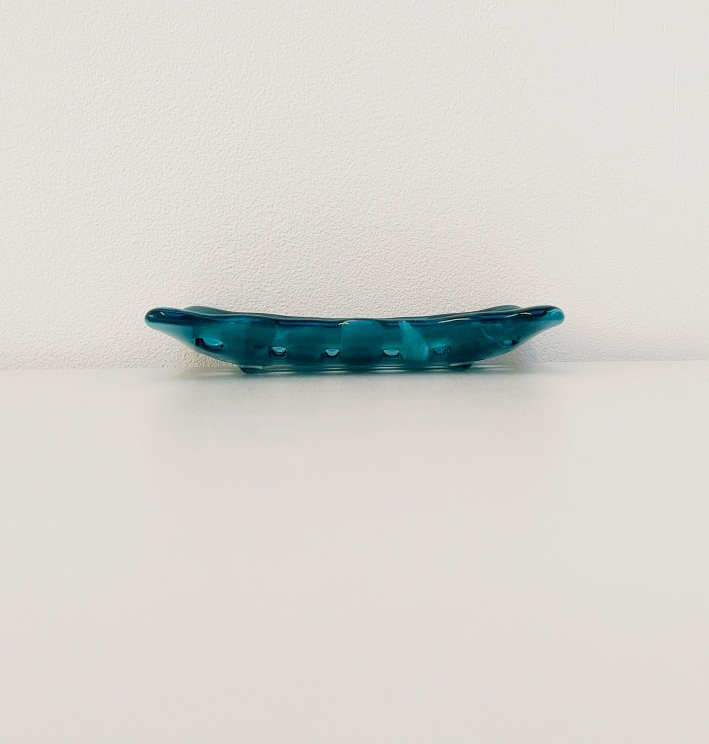 Rectangular Teal & Aqua Glass Soap Dish with Holes