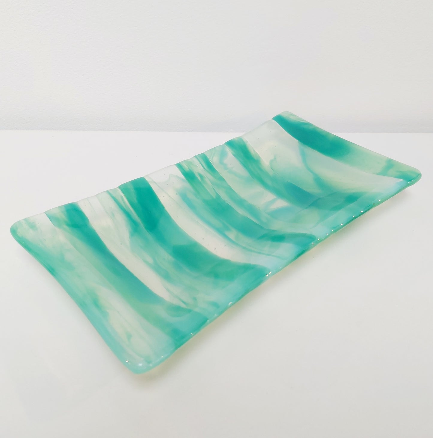 Rydal Water Glass Art Plate, Handcrafted Green Opaline Platter