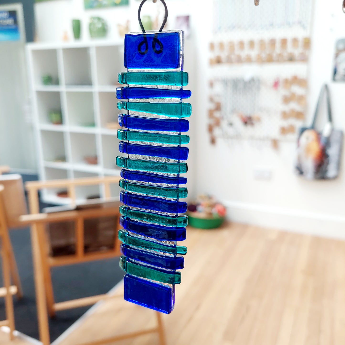 Teal and Blue Glass Suncatcher | Wall Hanging