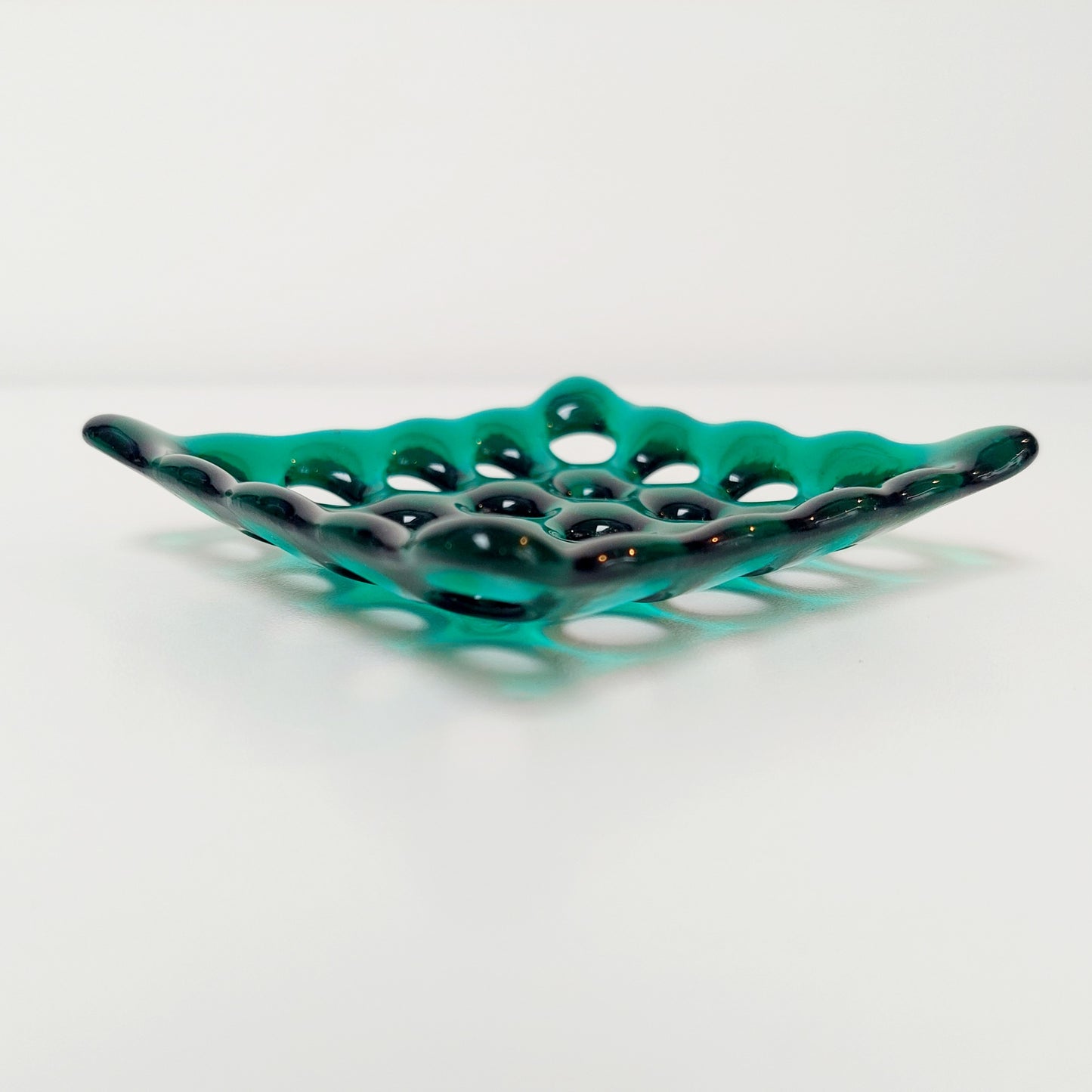 Emerald Green Glass Soap Dish with Holes