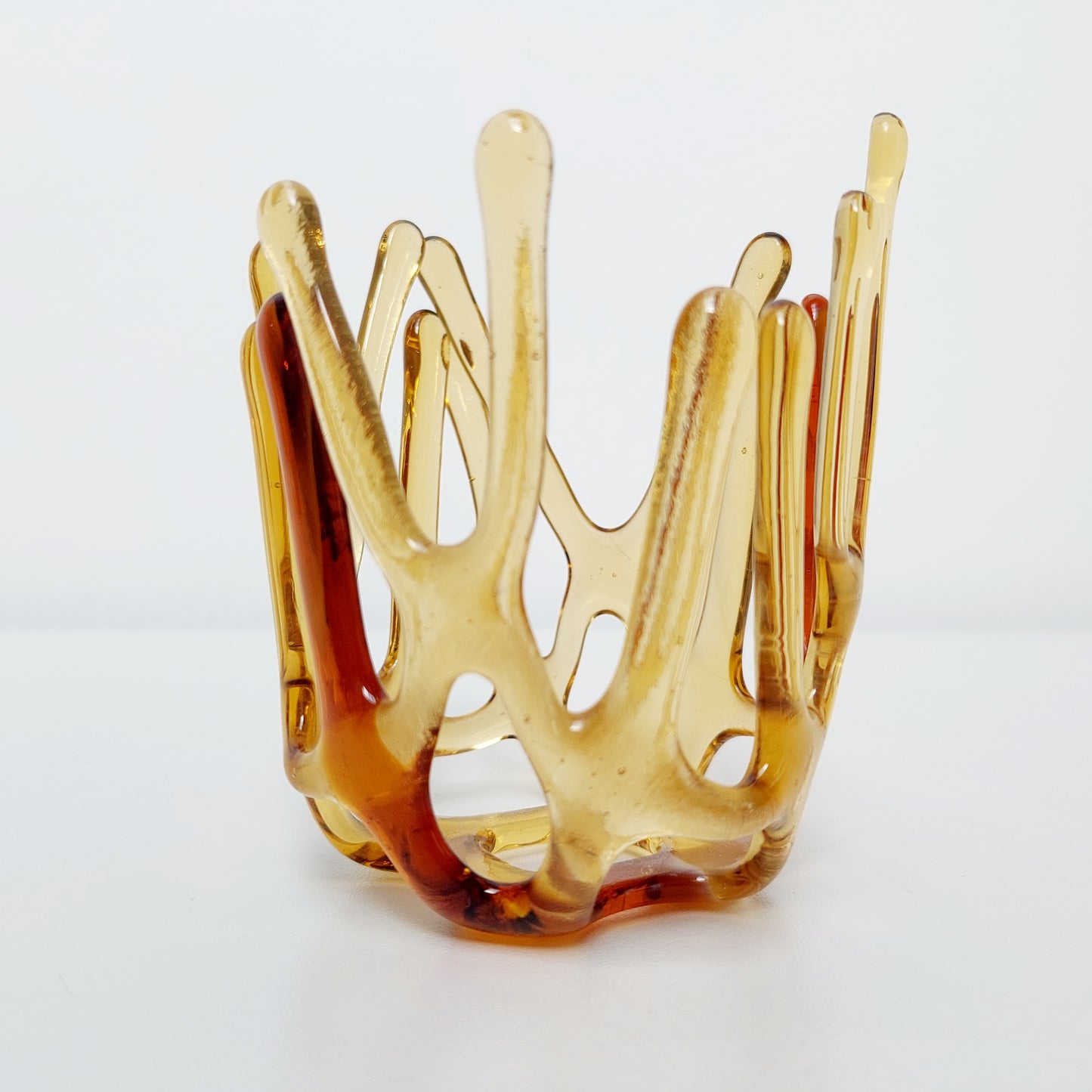 Amber Glass Candle Holder, Art Sculpture, Amber Décor