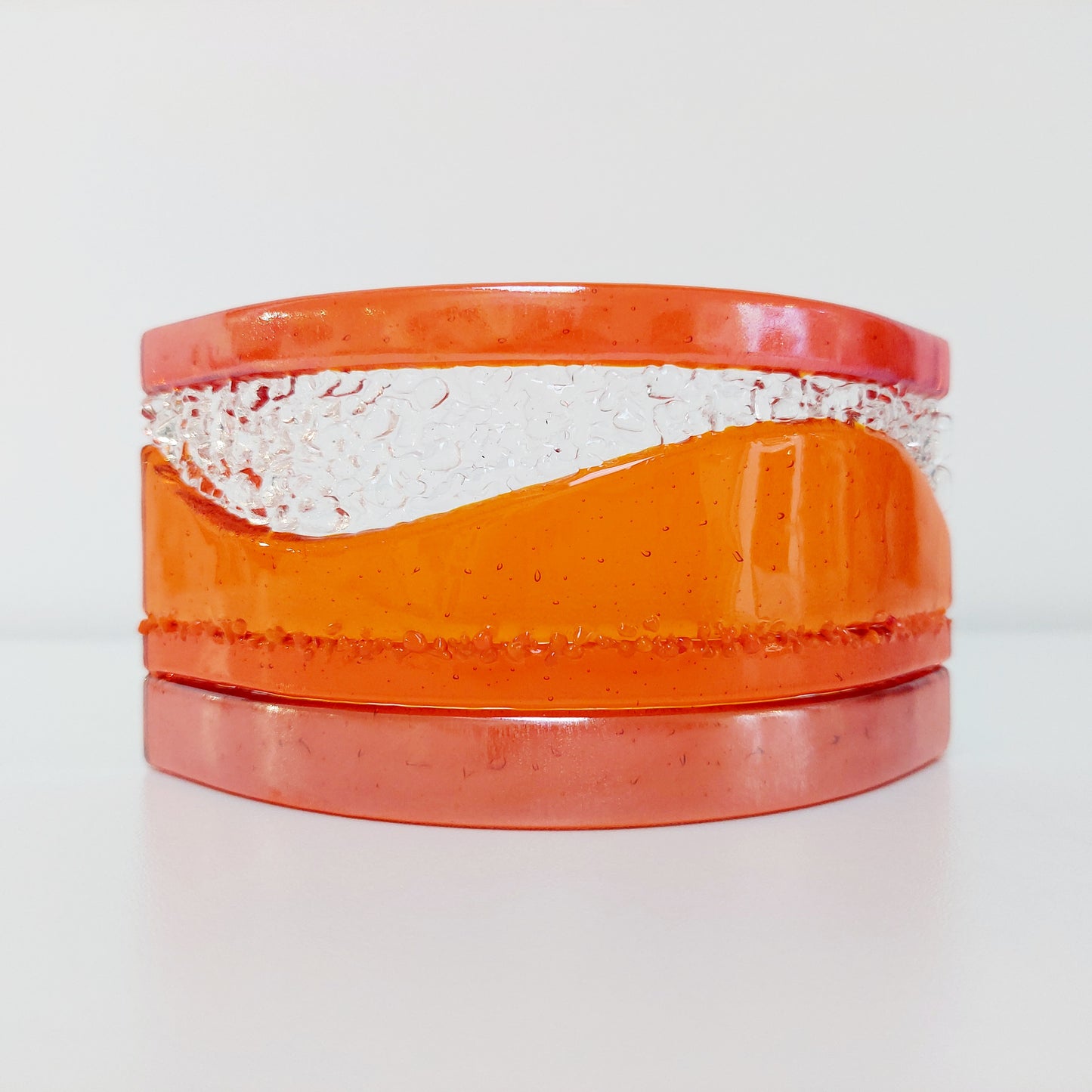 Handmade Orange Glass Art Curve, Freestanding Suncatcher