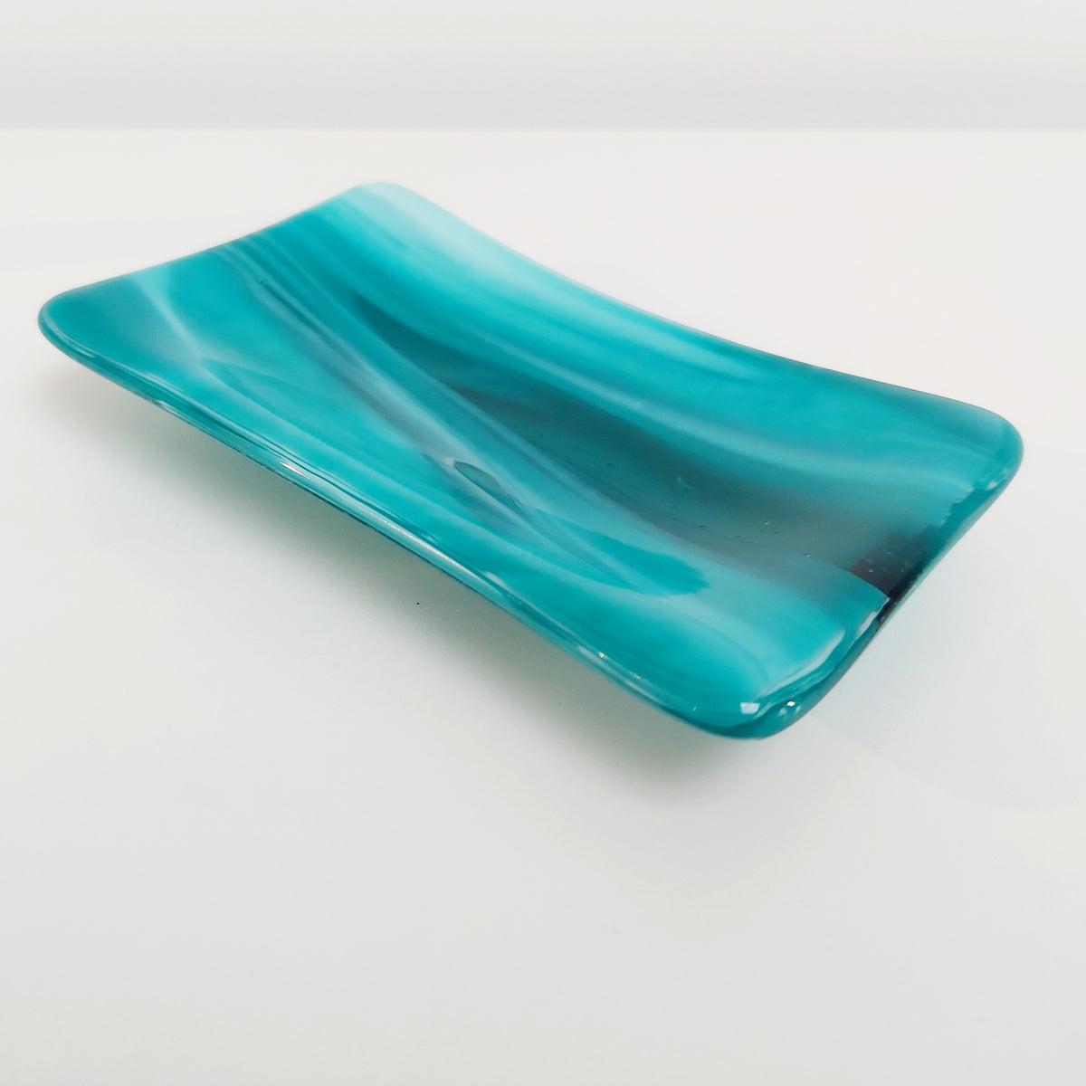 Teal Artisan Glass Soap Dish Handcrafted in the Lake District