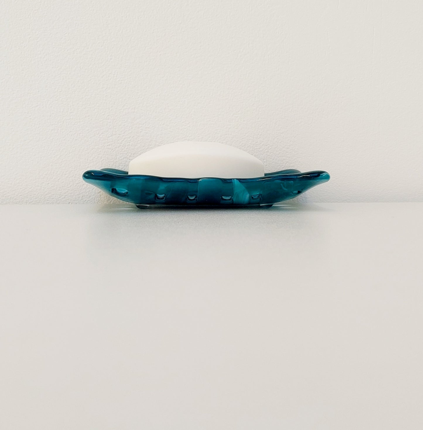 Rectangular Teal & Aqua Glass Soap Dish with Holes
