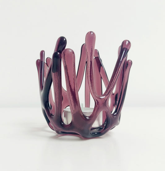 Handcrafted Plum Glass Candle Holder | Asymmetrical Art Sculpture