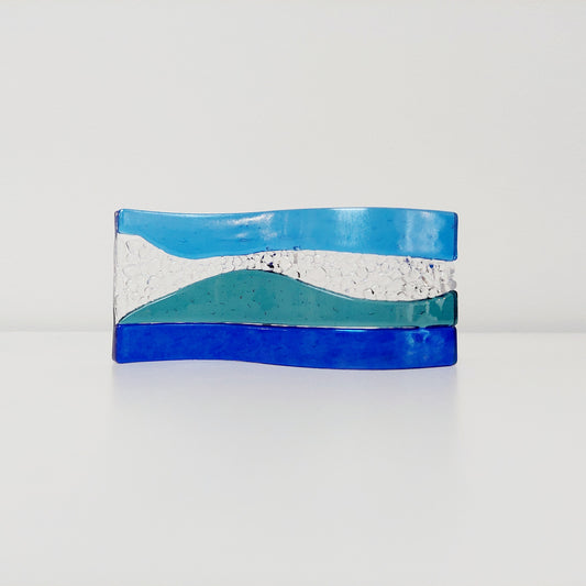 Handcrafted Lake District Glass Ornament, Small Blue Green Fused Glass Wave