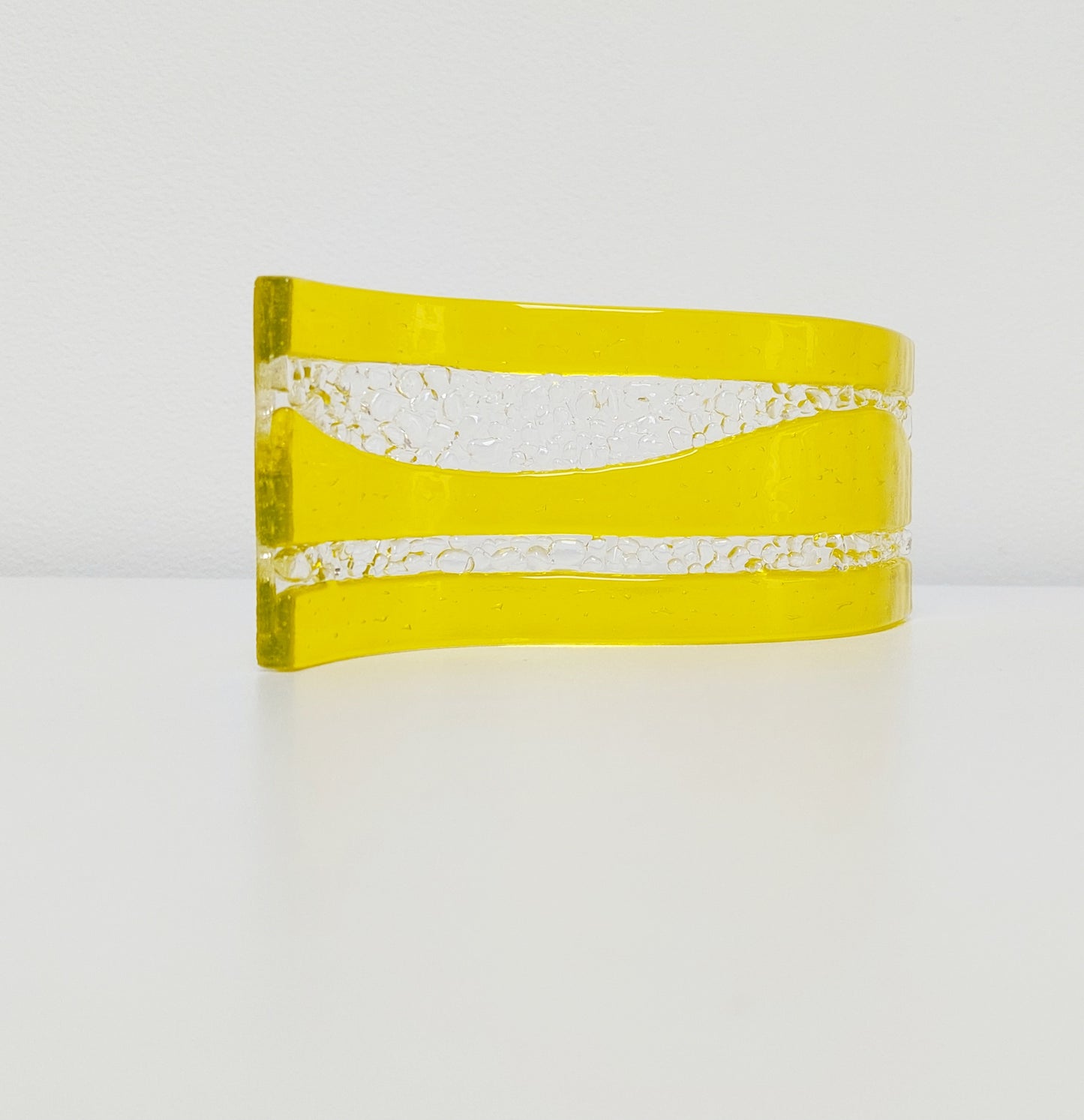 Handmade Yellow Glass Art Ornament, Freestanding Fused Glass Wave