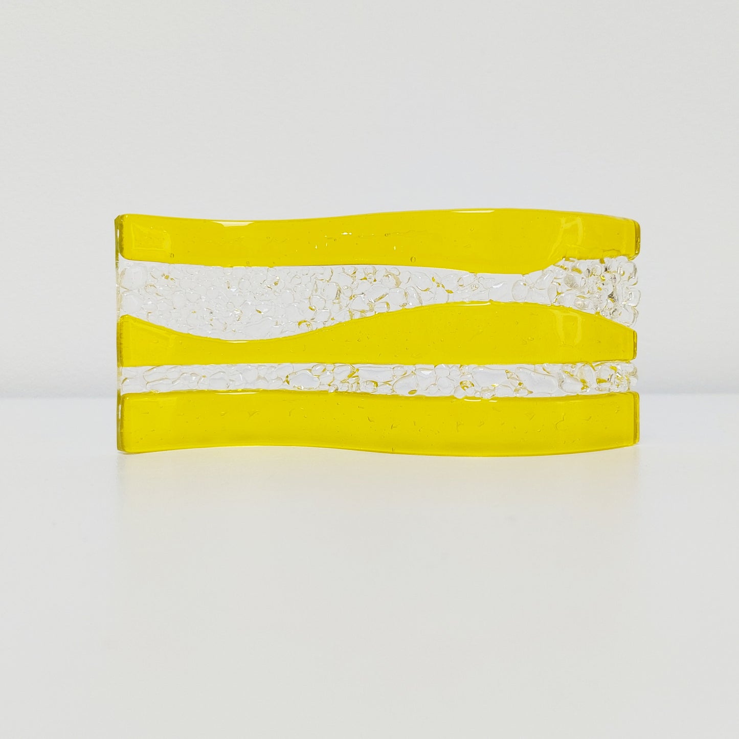 Handmade Yellow Glass Art Ornament, Freestanding Fused Glass Wave