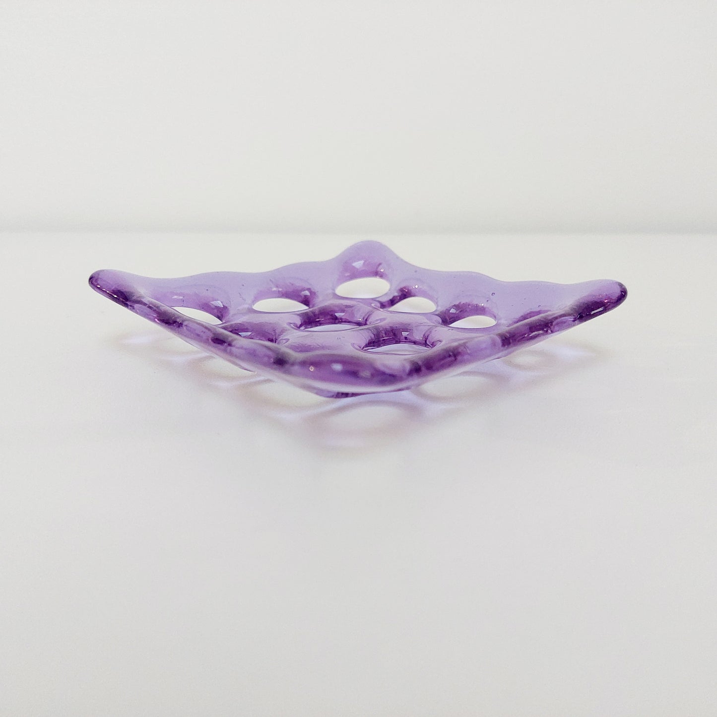 Handmade Lilac Glass Soap Dish with Holes