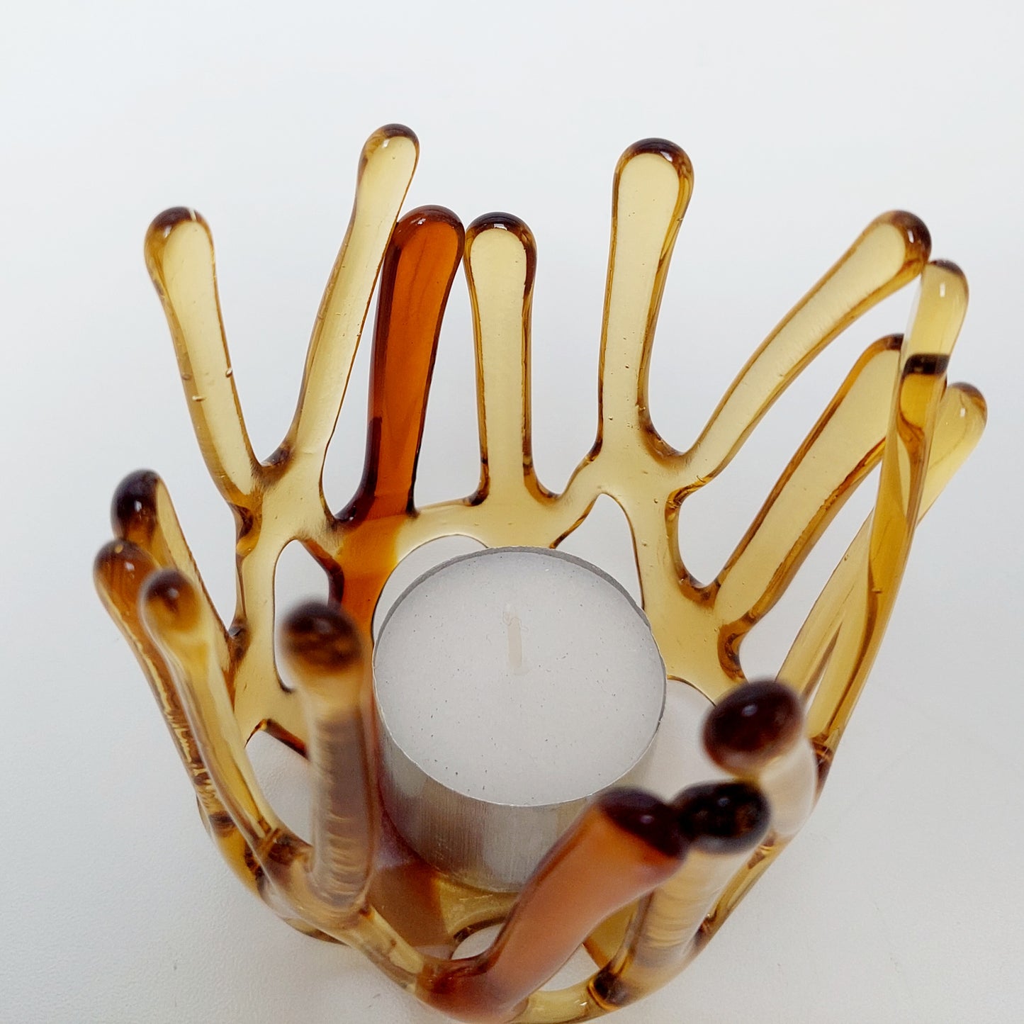 Amber Glass Candle Holder, Art Sculpture, Amber Décor
