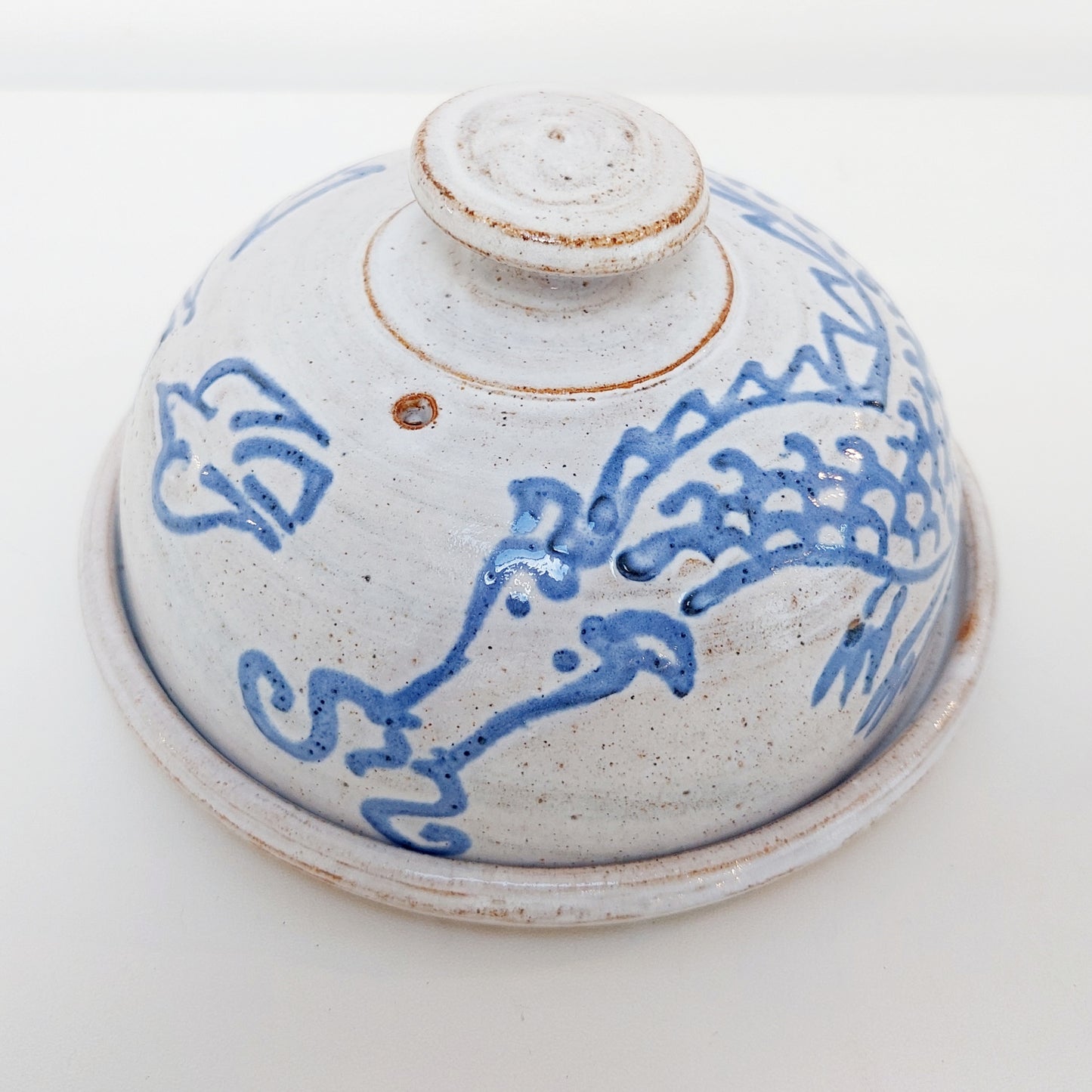 Blue & White Earthenware Cheese Cloche with a Dragon Motif