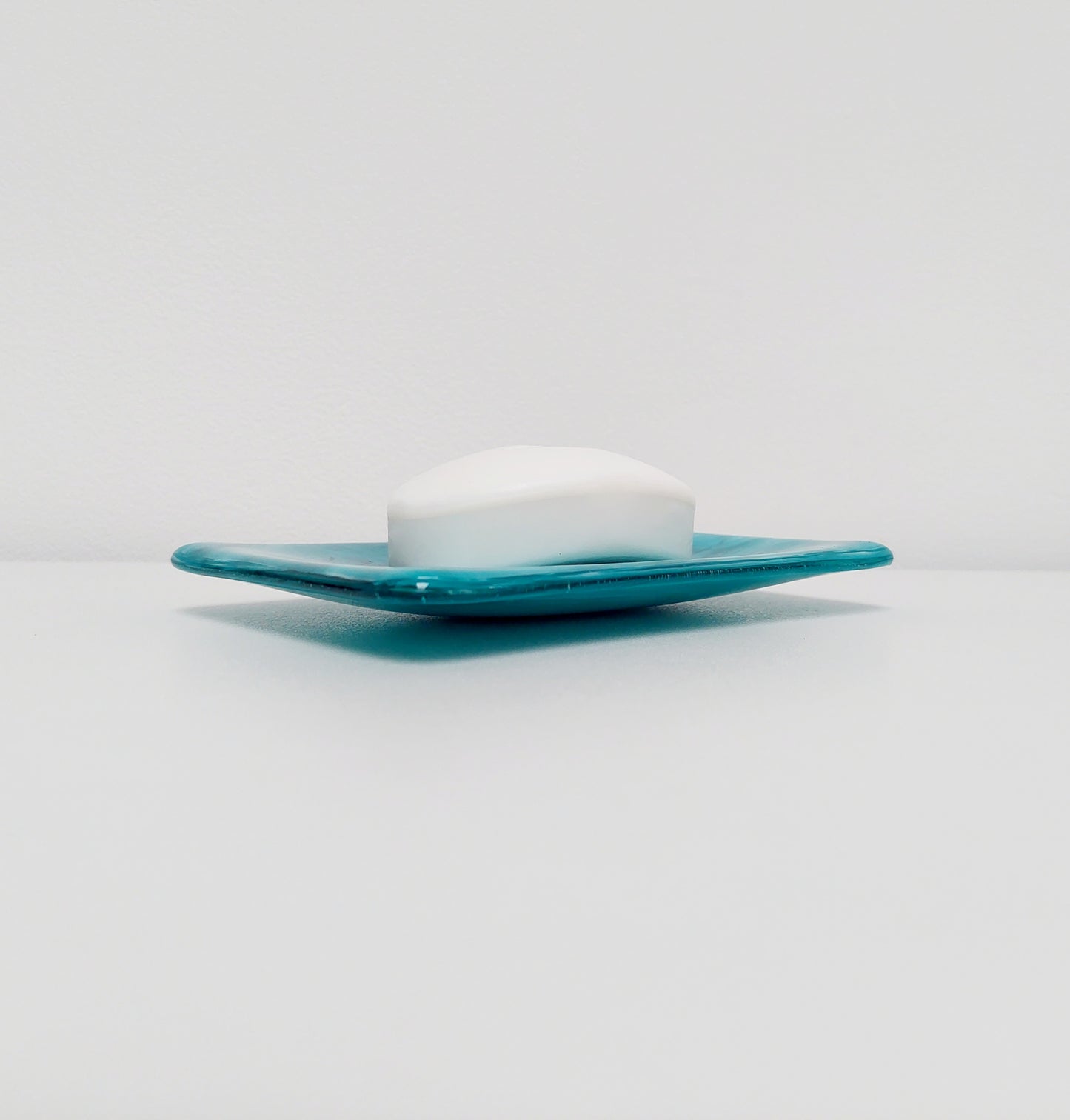 Teal Fused Glass Trinket Dish or Soap Tray: 10 x 14 cm