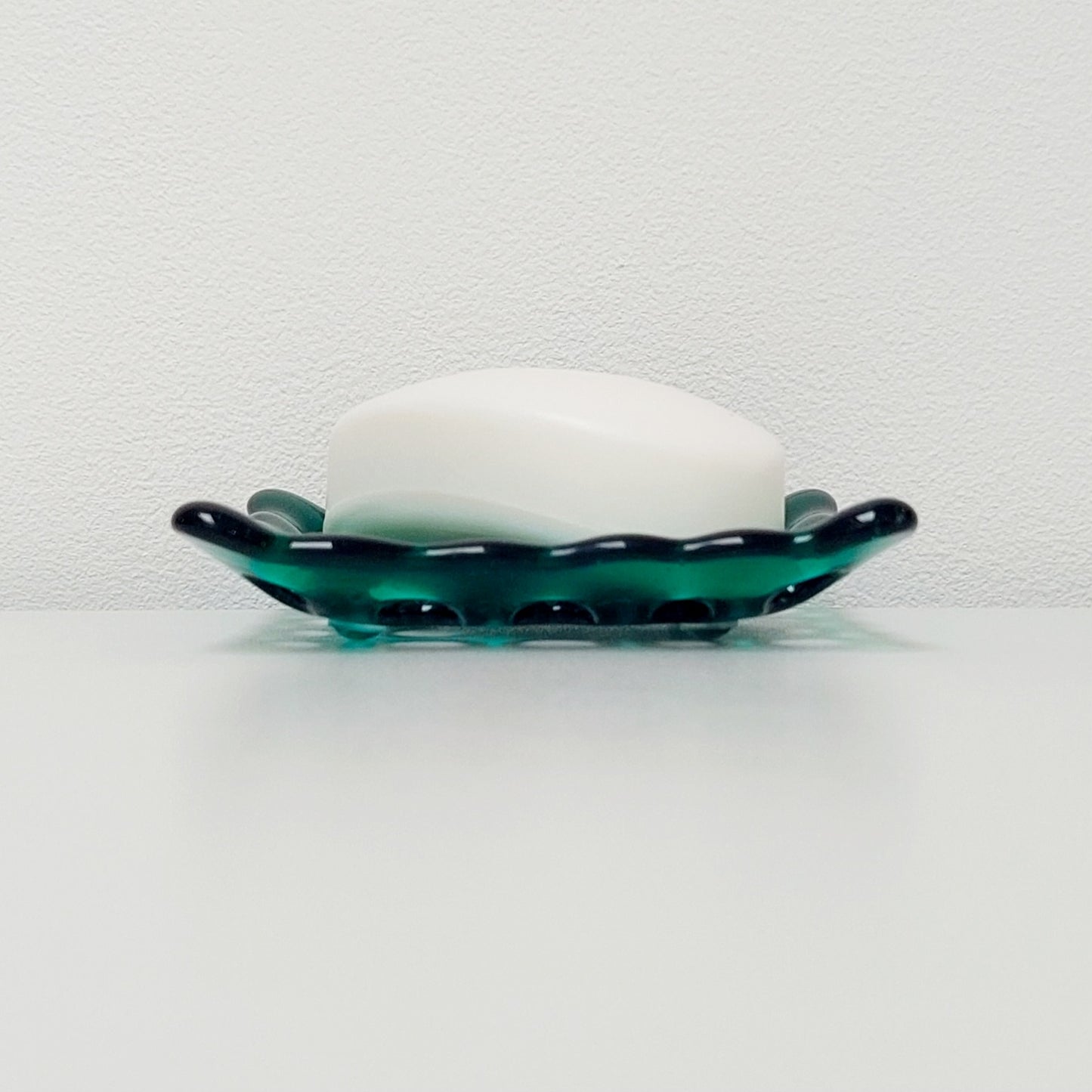 Emerald Green Glass Soap Dish with Holes