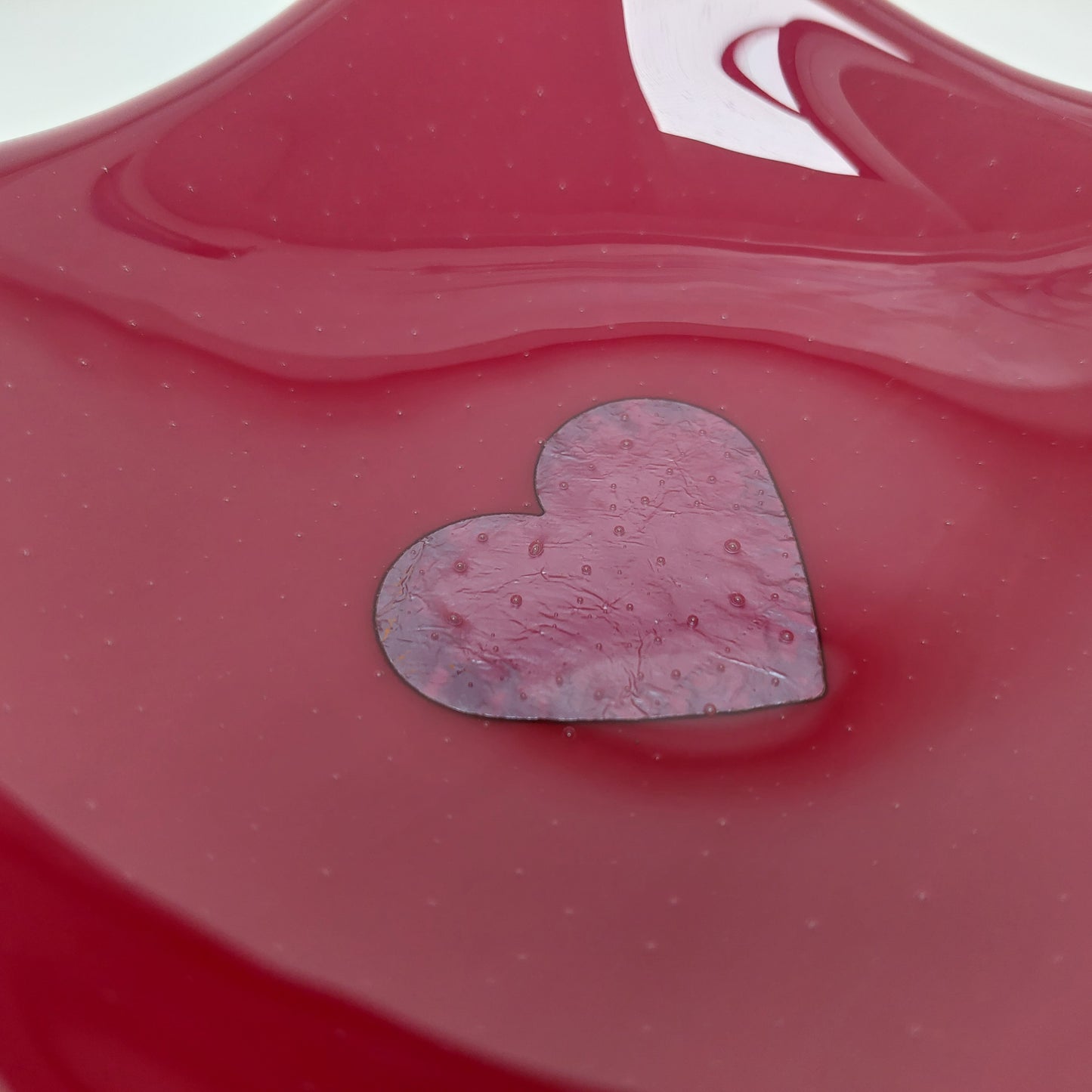 RESERVED for ANTONY - Dark Red Glass Trinket Bowl with a Heart Motif