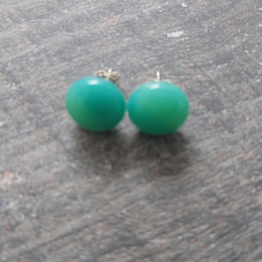 Handmade Green Glass Art Stud Earrings with Sterling Silver Posts