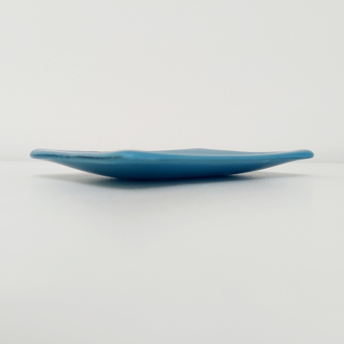 Denim Blue Glass Dish with an Abstract Black and White Design