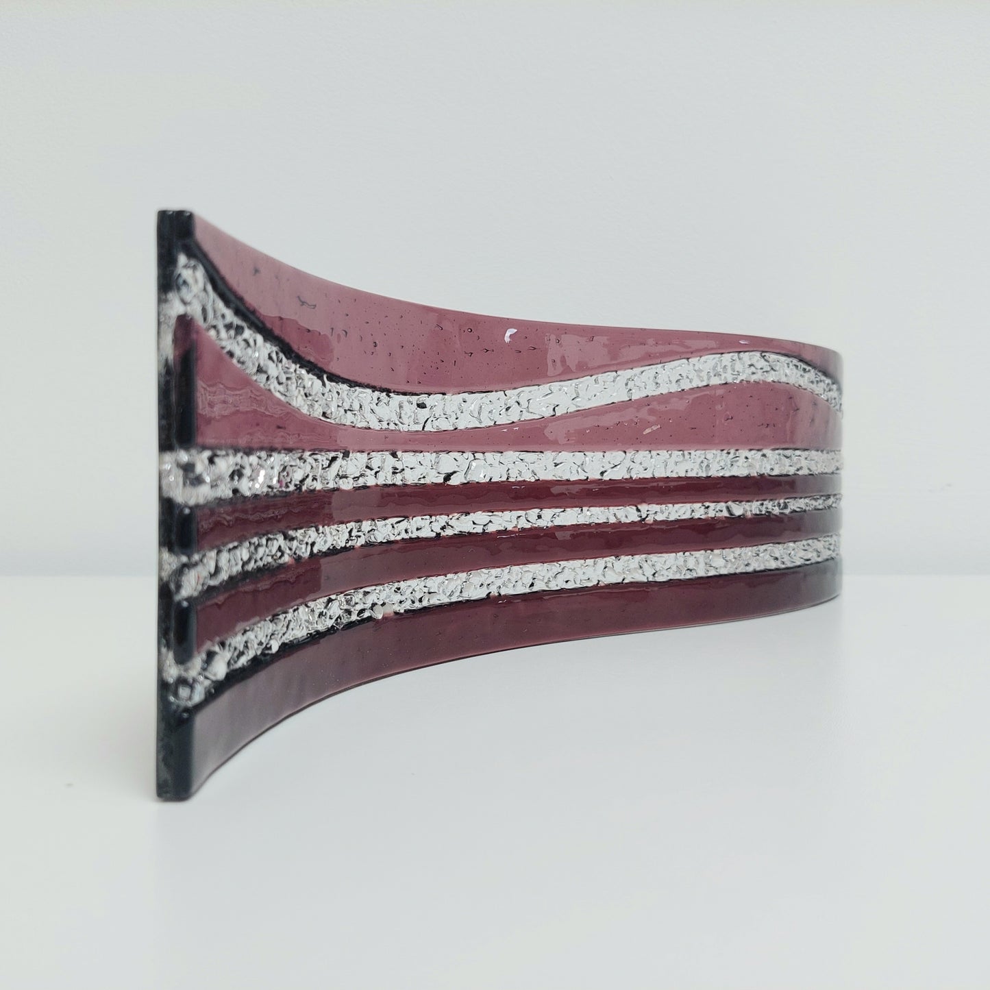 Large Plum Glass Art Wave, Unusual Handcrafted Mantlepiece Ornament, Contemporary Table Centrepiece, Freestanding Glass Wave, Plum Décor