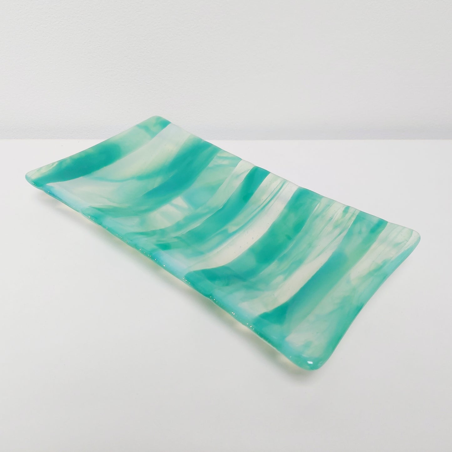 Rydal Water Glass Art Plate, Handcrafted Green Opaline Platter