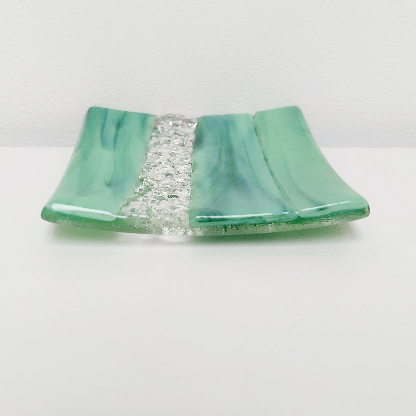 Spring in Grizedale Decorative Dish, Small Handmade Textured Green Glass Tray