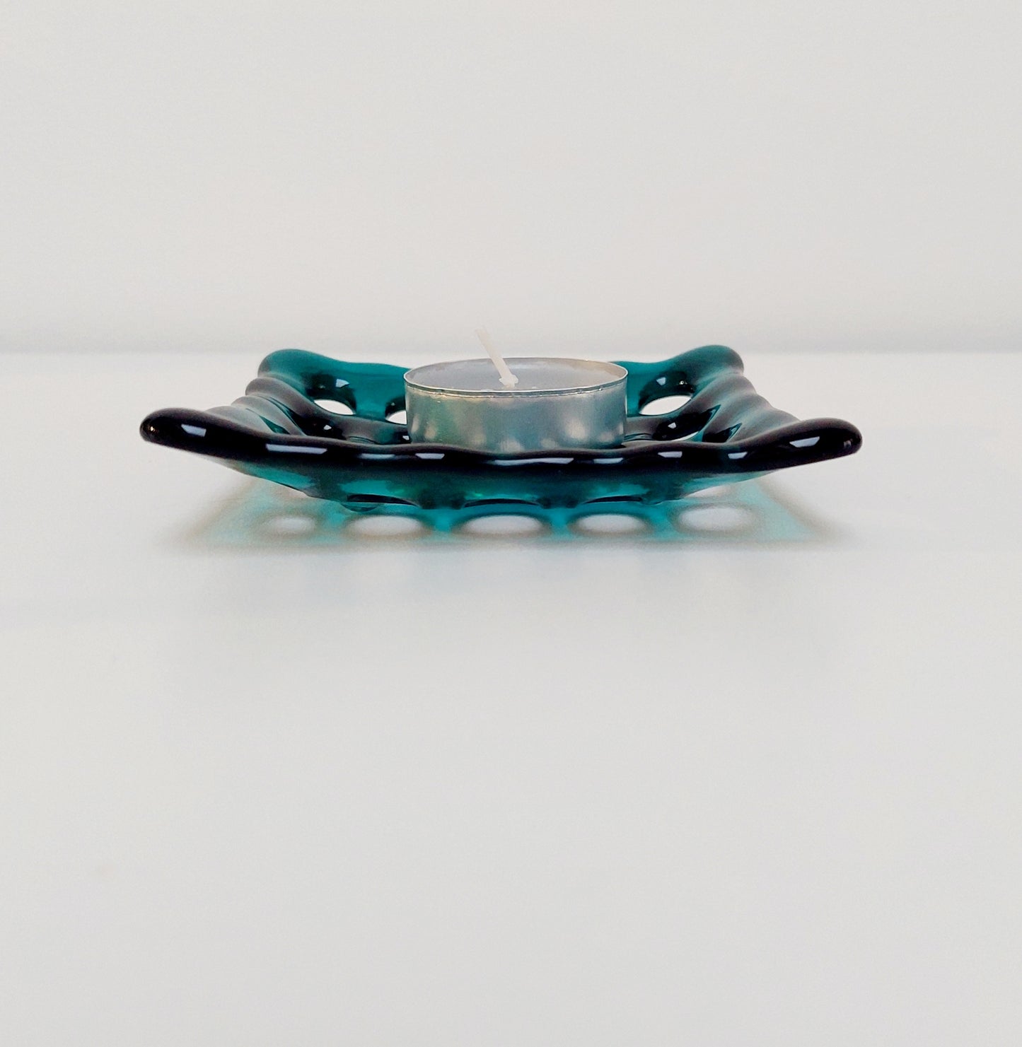 Teal Glass Soap Dish with Holes