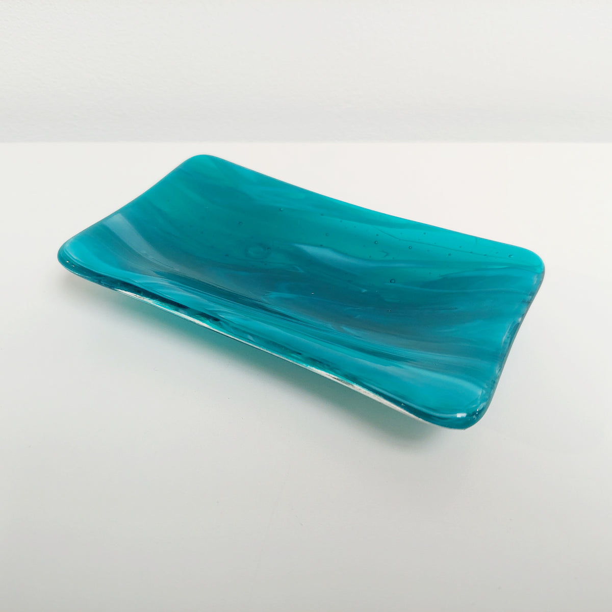 Teal Artisan Glass Soap Dish Handcrafted in the Lake District