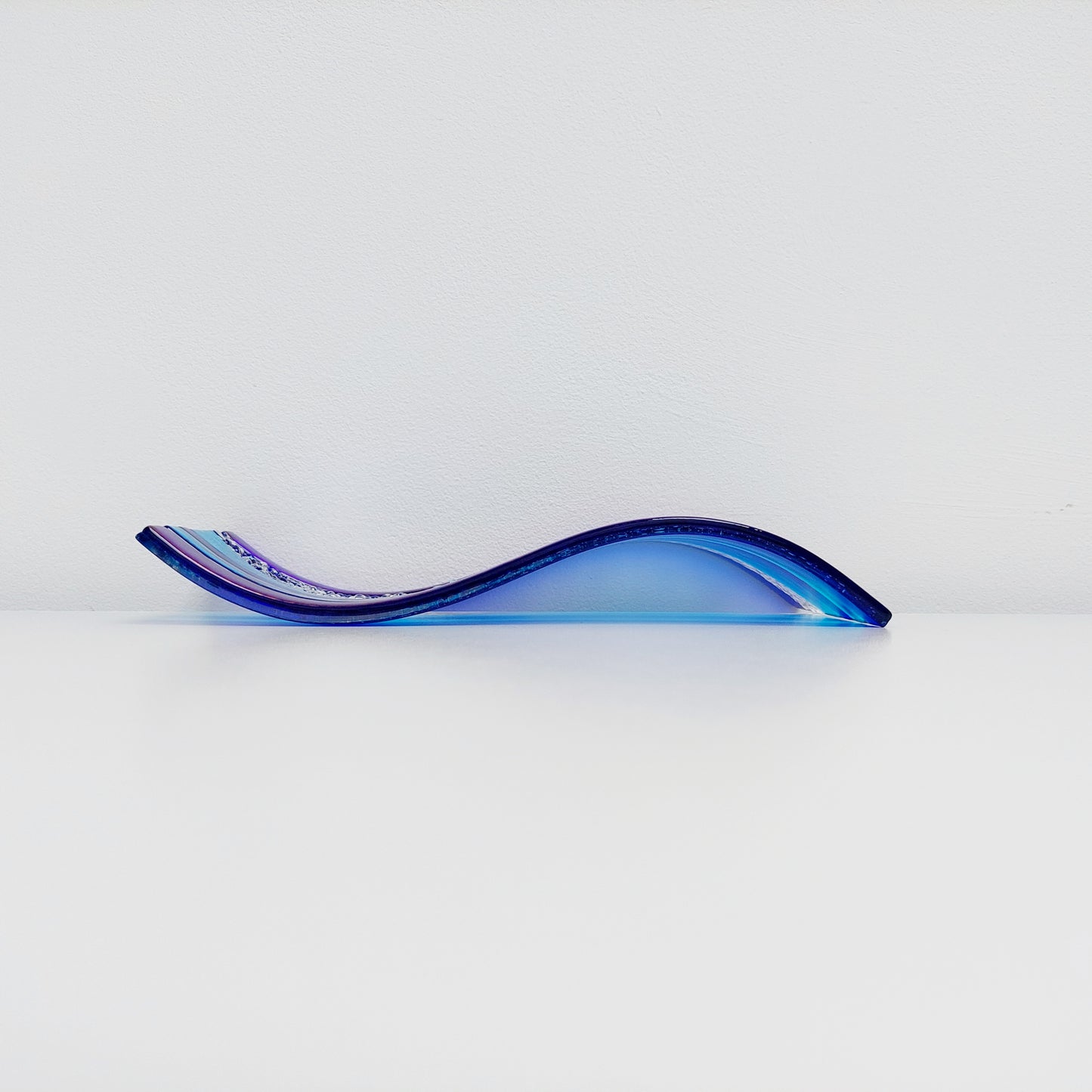 Handcrafted Blue Glass Art Ornament, Lake Windermere Inspired Freestanding Wave | S Curve