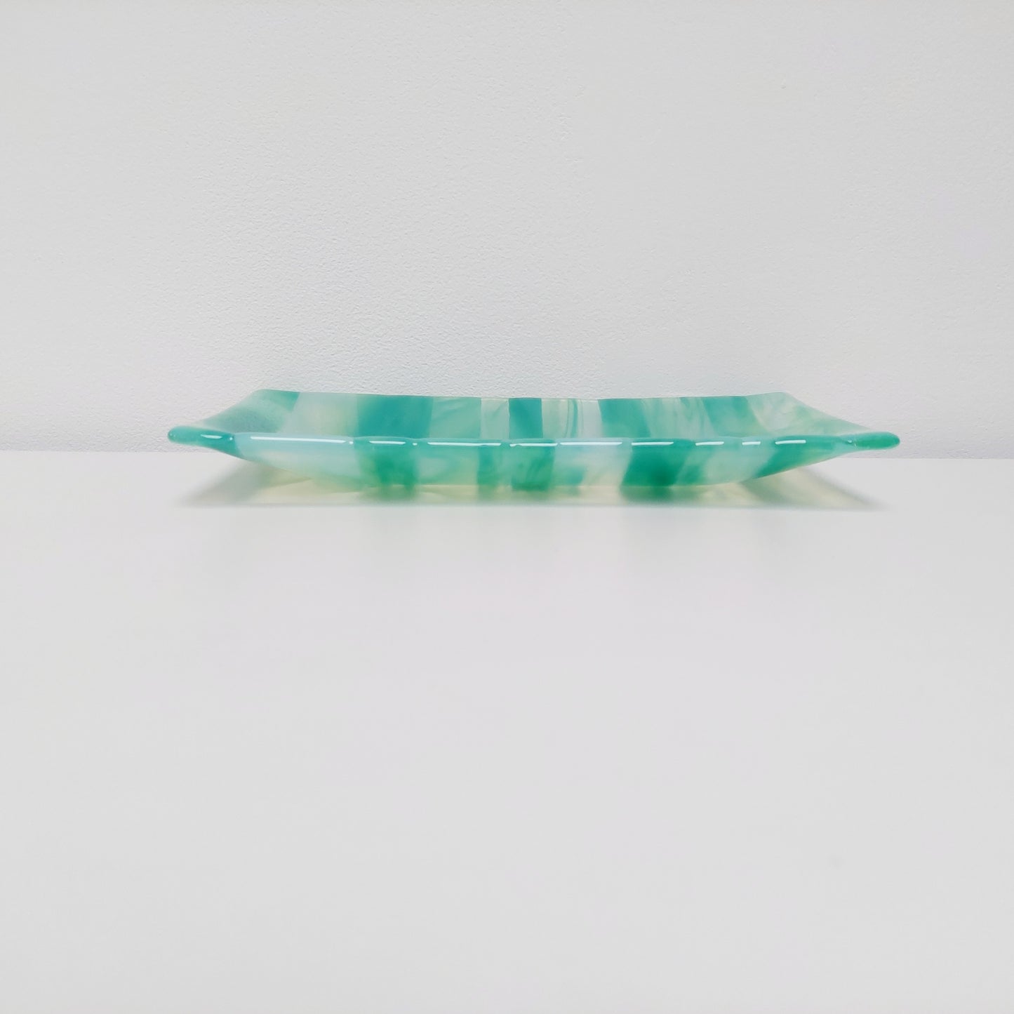 Rydal Water Glass Art Plate, Handcrafted Green Opaline Platter