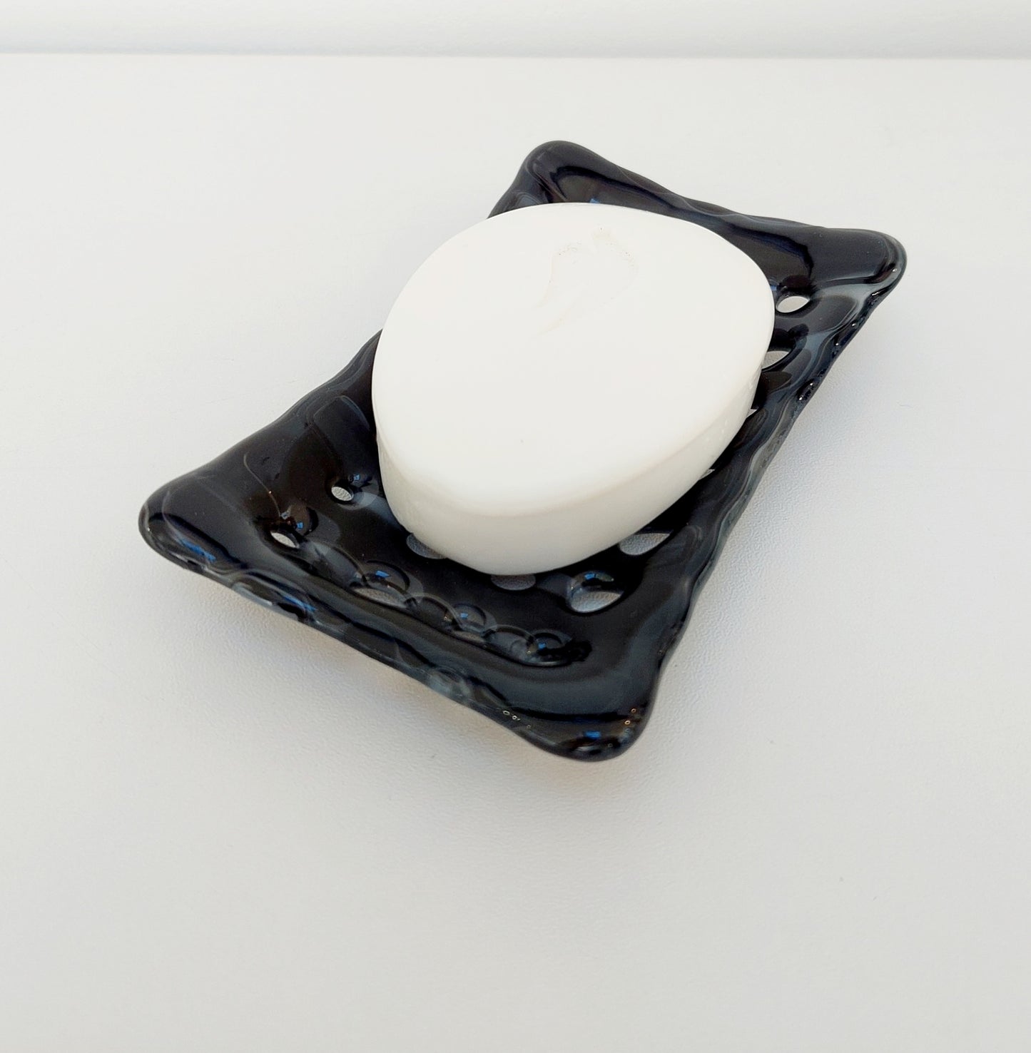 Rectangular Stone Grey Glass Soap Dish with Holes