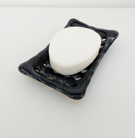 Rectangular Stone Grey Glass Soap Dish with Holes