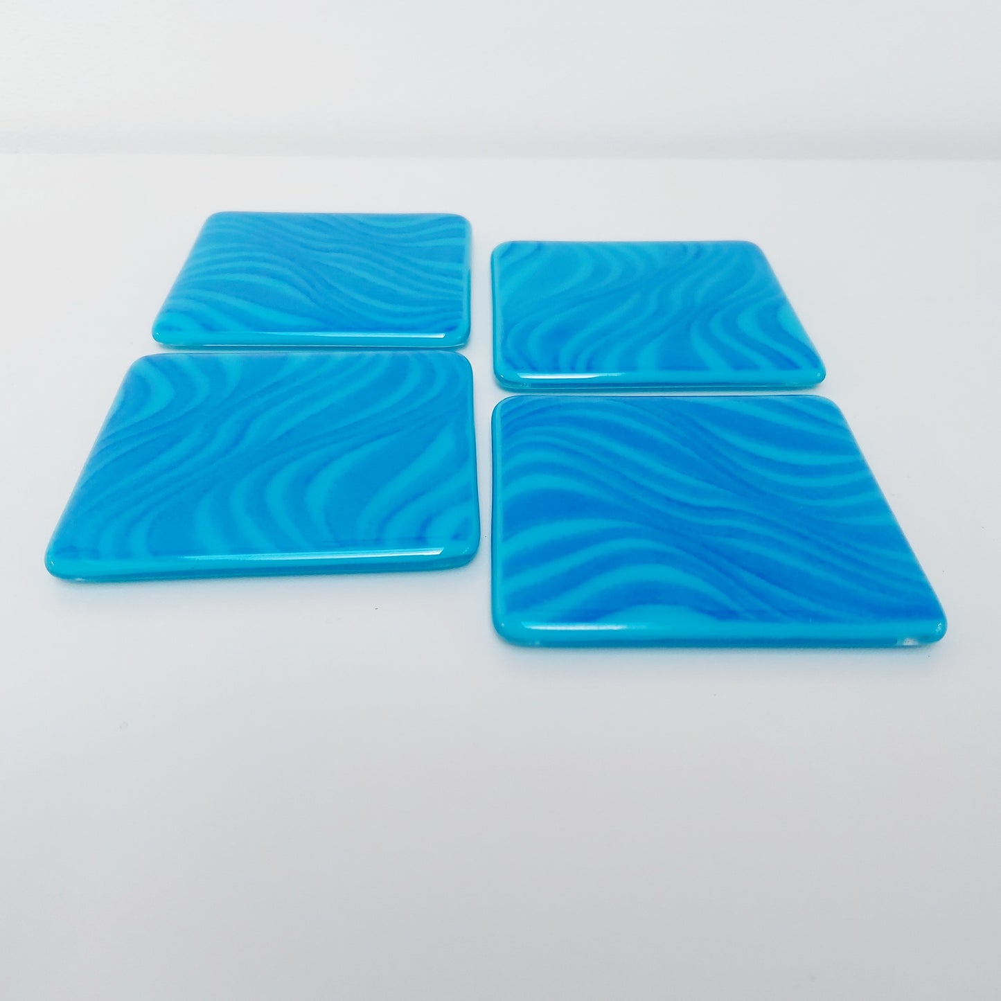 Turquoise and Cobalt Blue Glass Coasters Handcrafted in the Lake District