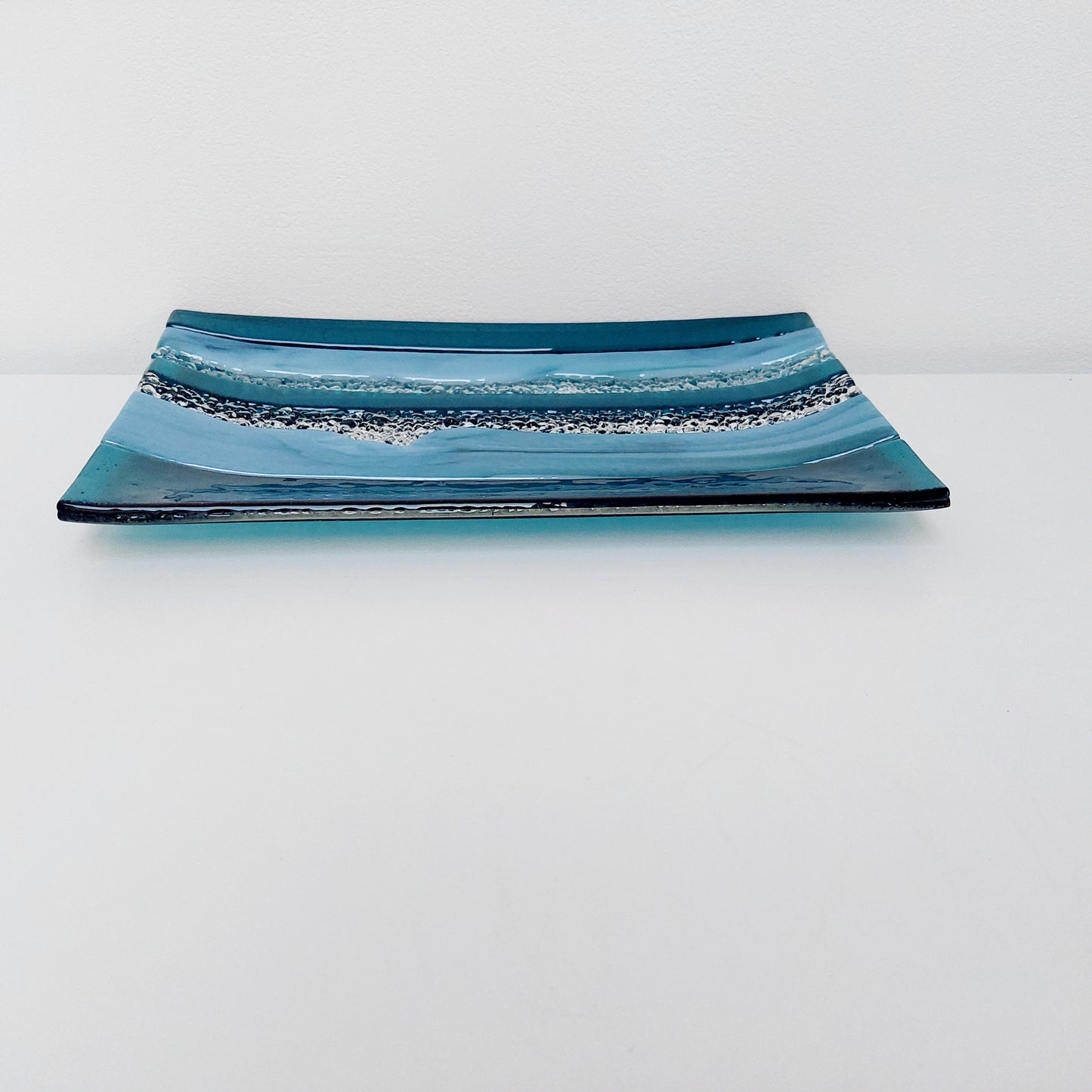 Sea Blue Textured Glass Plate, Coffee Table Centerpiece, Derwent Water Inspired