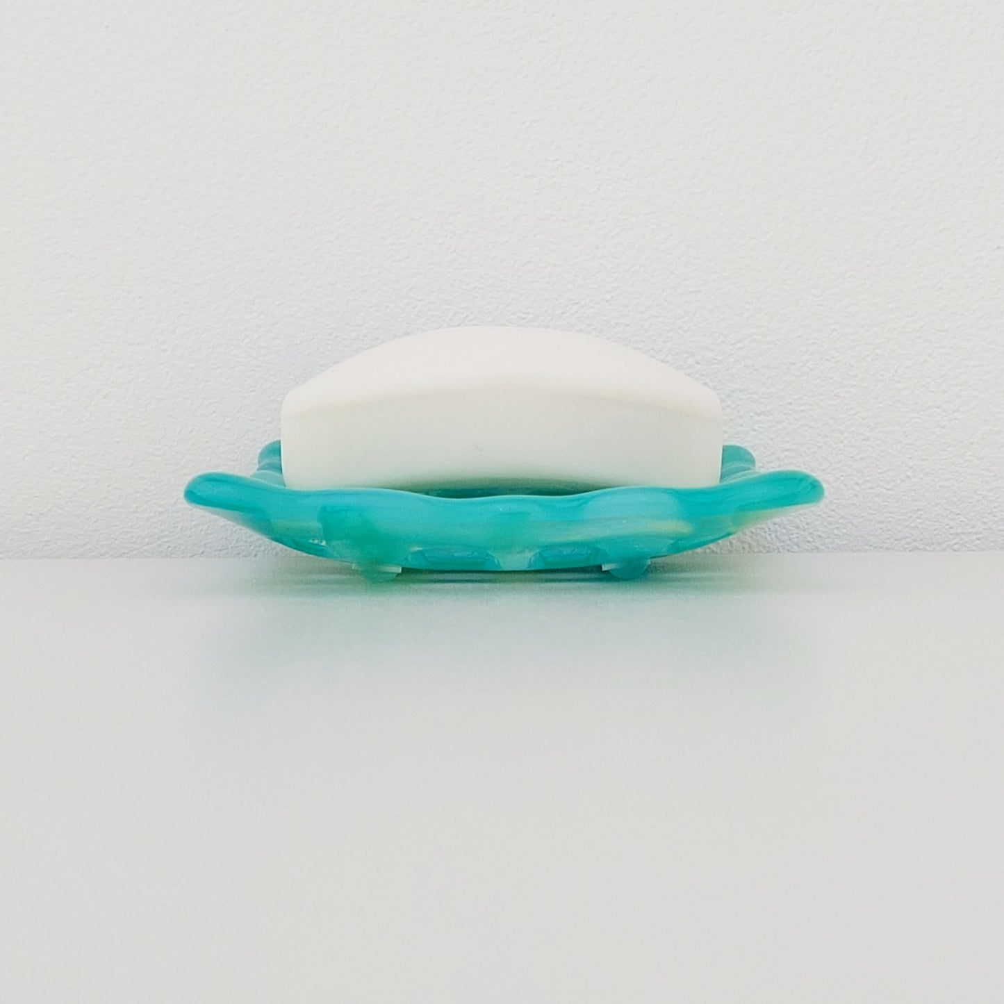 Rydal Water Glass Soap Dish with Holes, Handcrafted Light Green Soap Tray