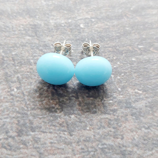 Ice Blue Glass Stud Earrings with Sterling Silver Posts