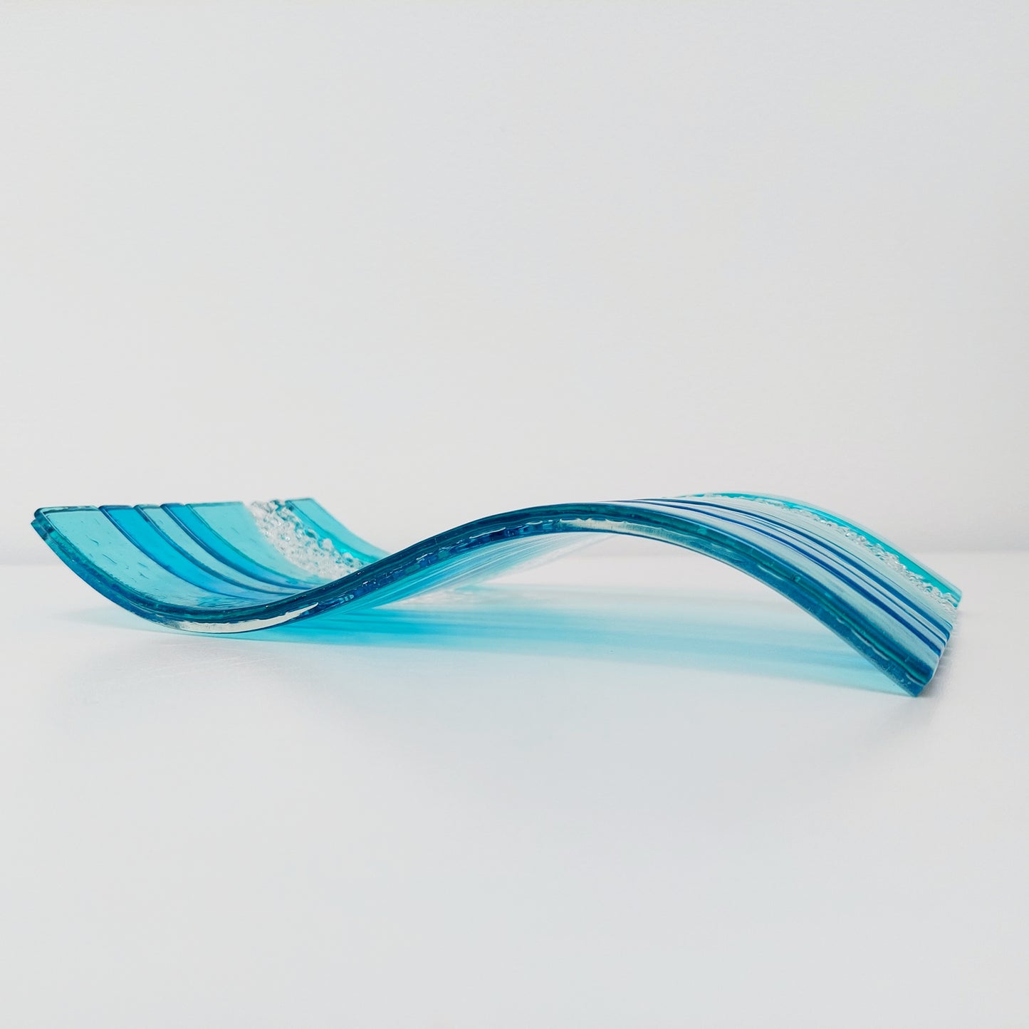 Large Aqua Glass Art Wave with Turquoise Accents, Handmade Textured Fused Glass Ornament, Aqua Décor, Beach House Décor, Lake District Gift