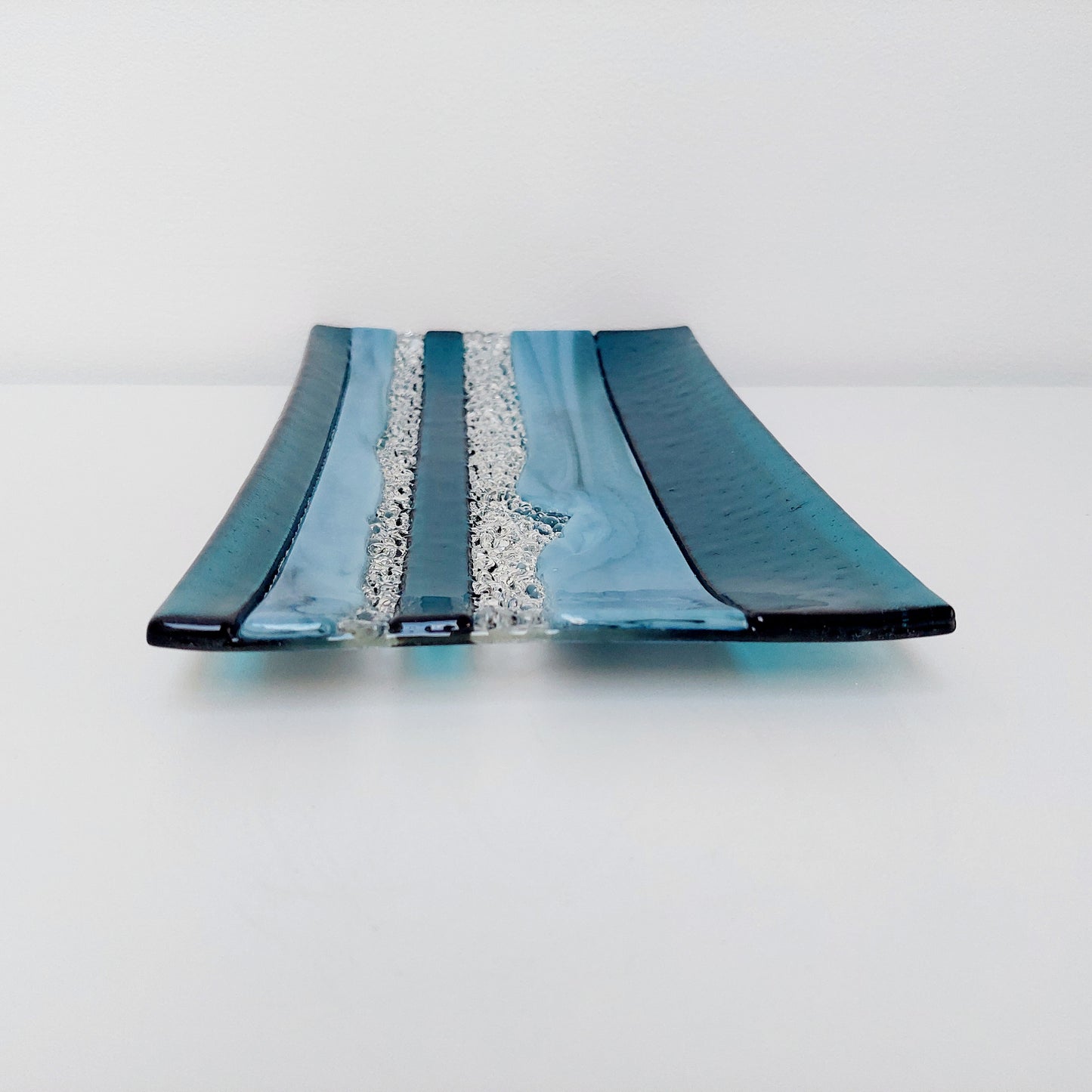 Sea Blue Textured Glass Plate, Coffee Table Centerpiece, Derwent Water Inspired