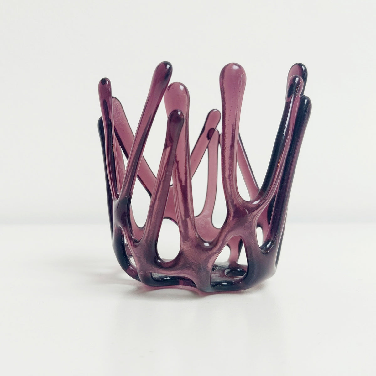 Handcrafted Plum Glass Candle Holder | Asymmetrical Art Sculpture