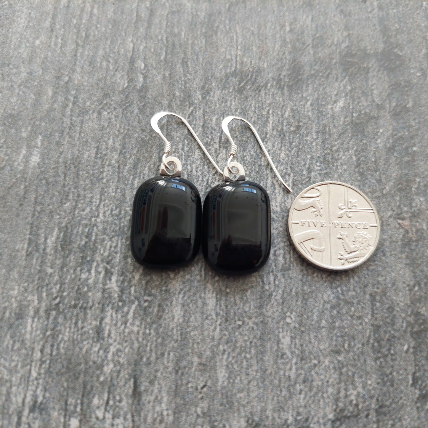 Black Fused Glass Drop Earrings