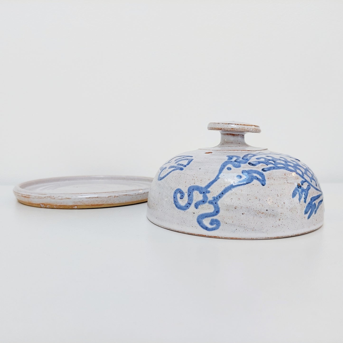 Blue & White Earthenware Cheese Cloche with a Dragon Motif