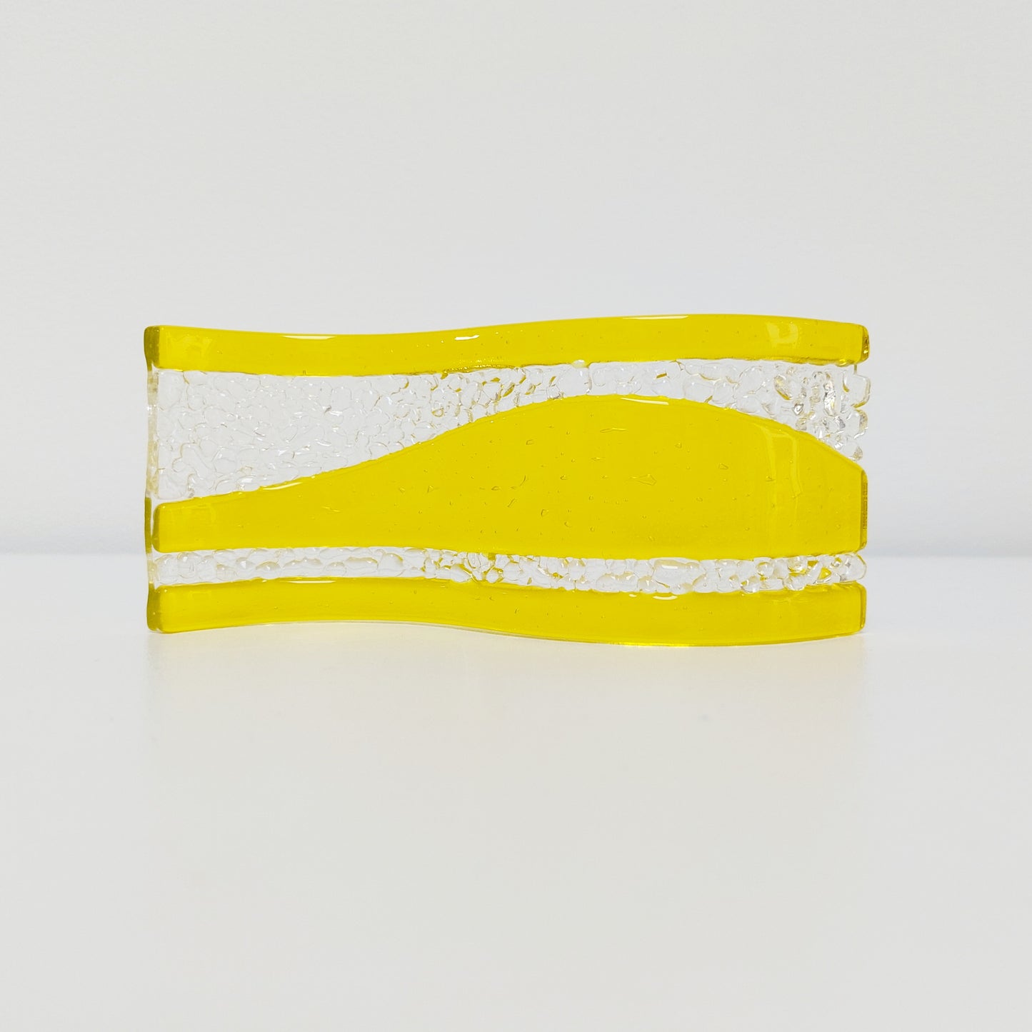 Handmade Yellow Glass Art Ornament, Freestanding Fused Glass Wave