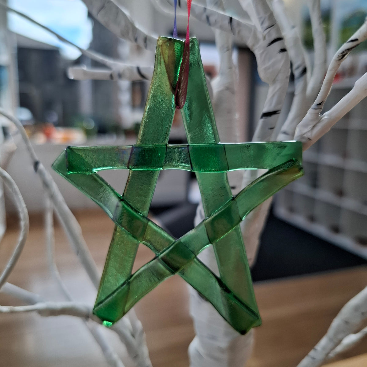 Iridescent Green Glass Star | Handmade Christmas Tree Ornament