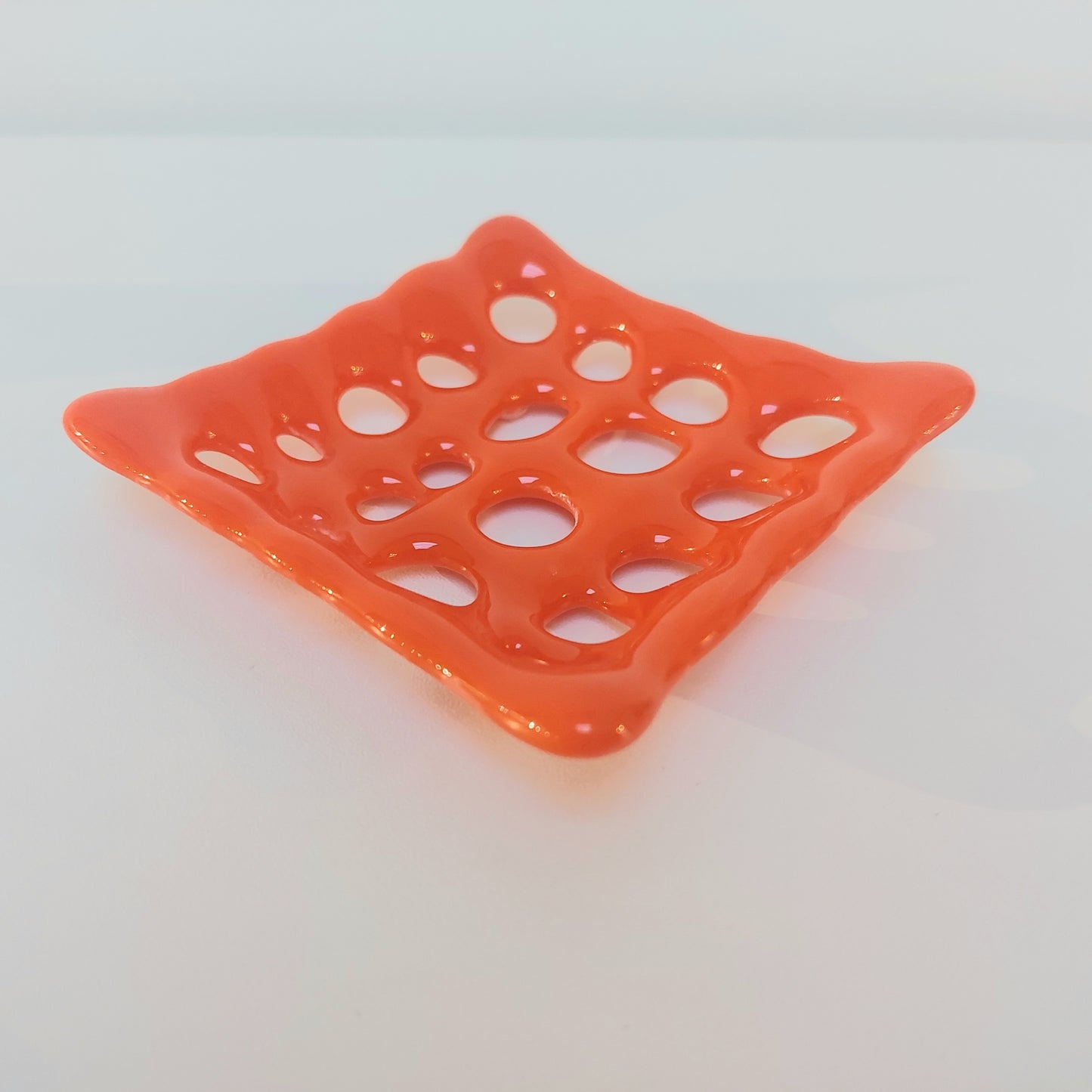 Orange Glass Soap Dish with Holes