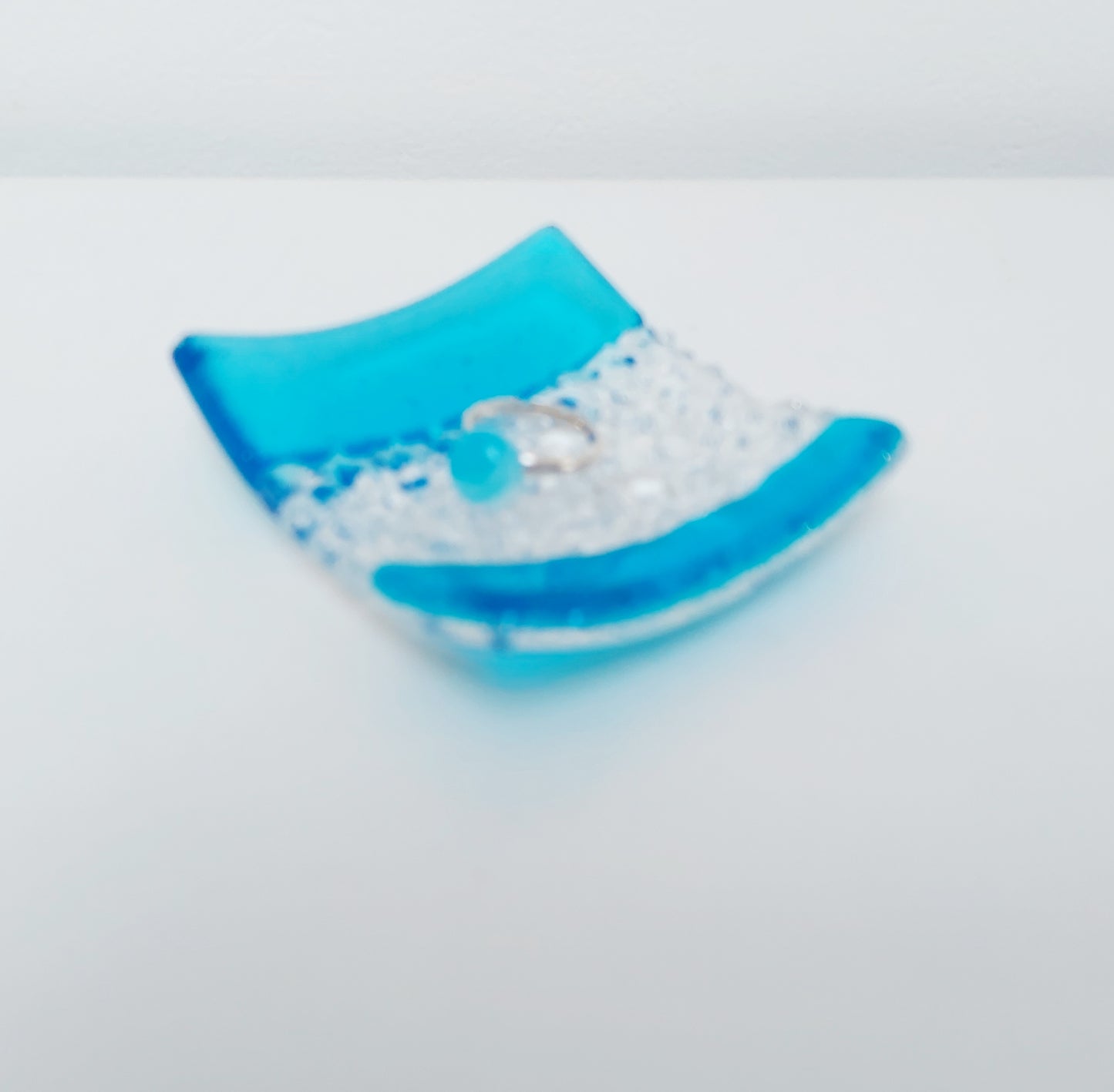 Textured Turquoise Glass Art Ring Bowl