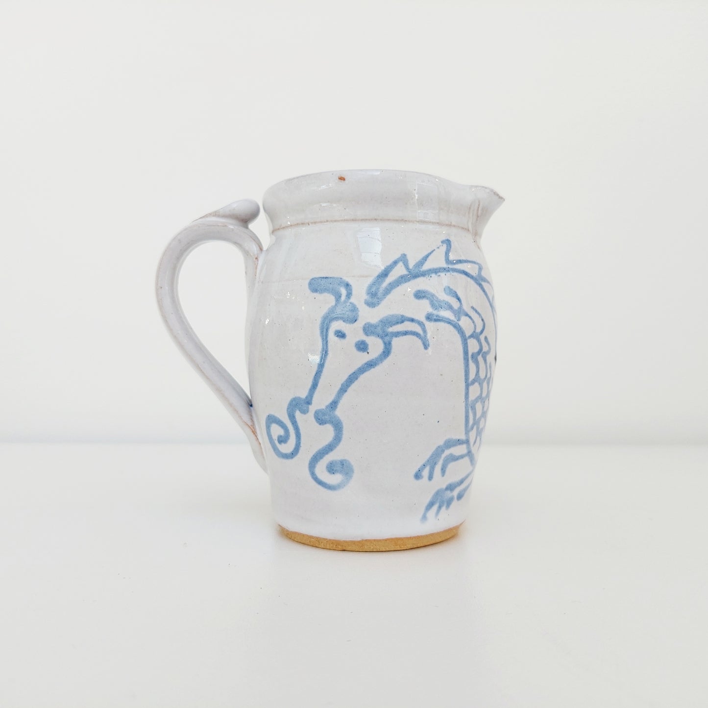 Blue & White Pottery Milk Jug with Dragon Motif
