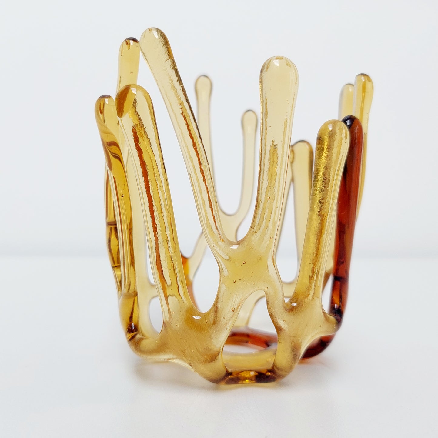 Amber Glass Candle Holder, Art Sculpture, Amber Décor