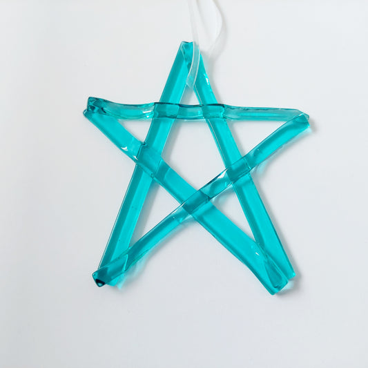 Aqua Kiln Formed Glass Star, Christmas Tree Ornament