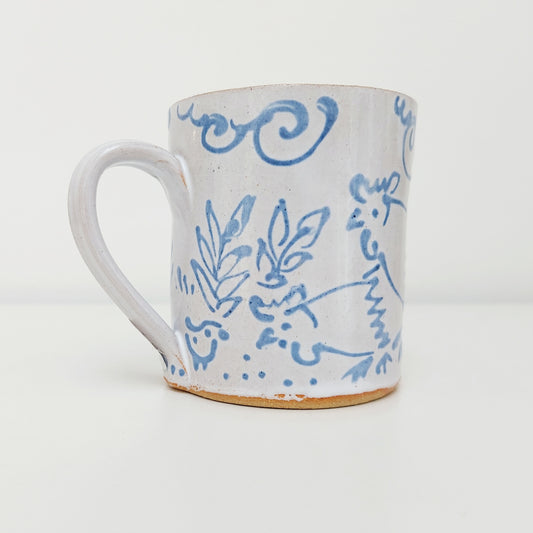 Handcrafted Earthenware Mug – Hans Ullrich | Blue & White Chicken Design